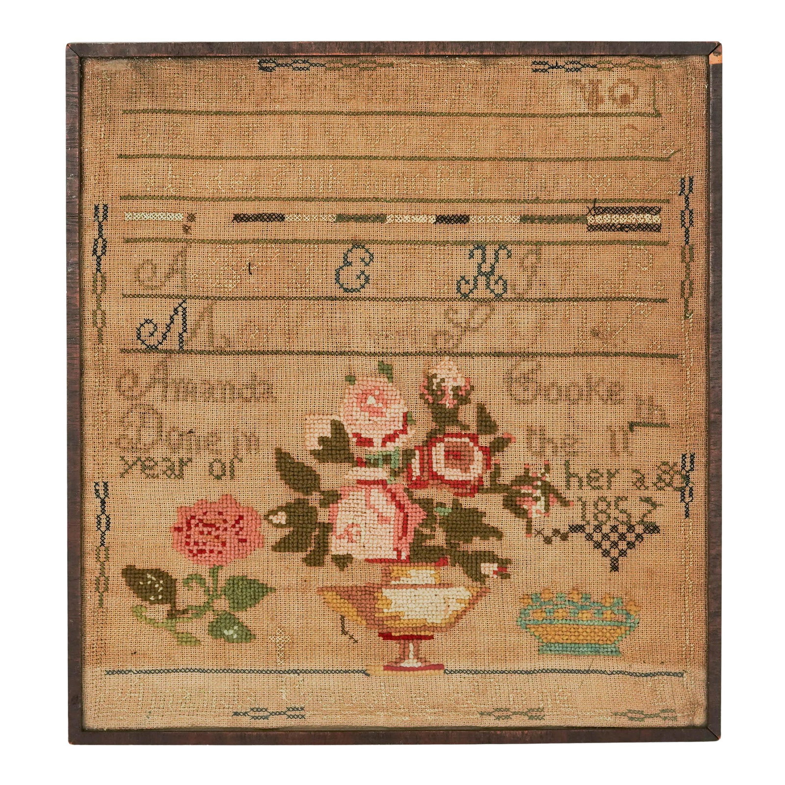 19th Cent. American Needlework Sampler (1 of 9)