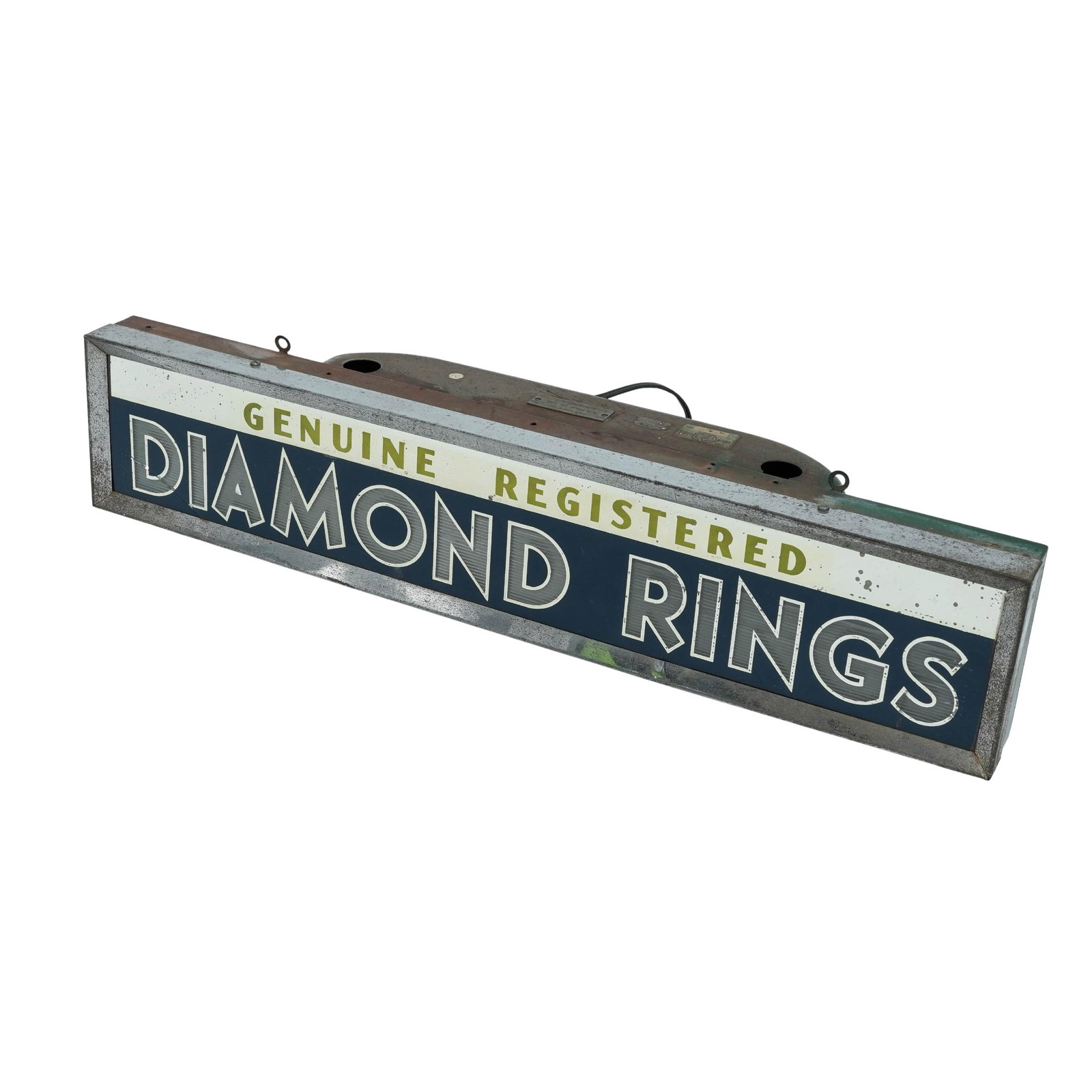 A.H. Pond Co. "Diamond Rings" Neon Sign: A.H. Pond Co. "Diamond Rings" Neon Sign c. 1930s-1970s. USA "Diamond Rings" neon sign belongs to A.H. Pond company, a historical jewelry firm from Syracuse, New York, famous for producing Keepsake Dia