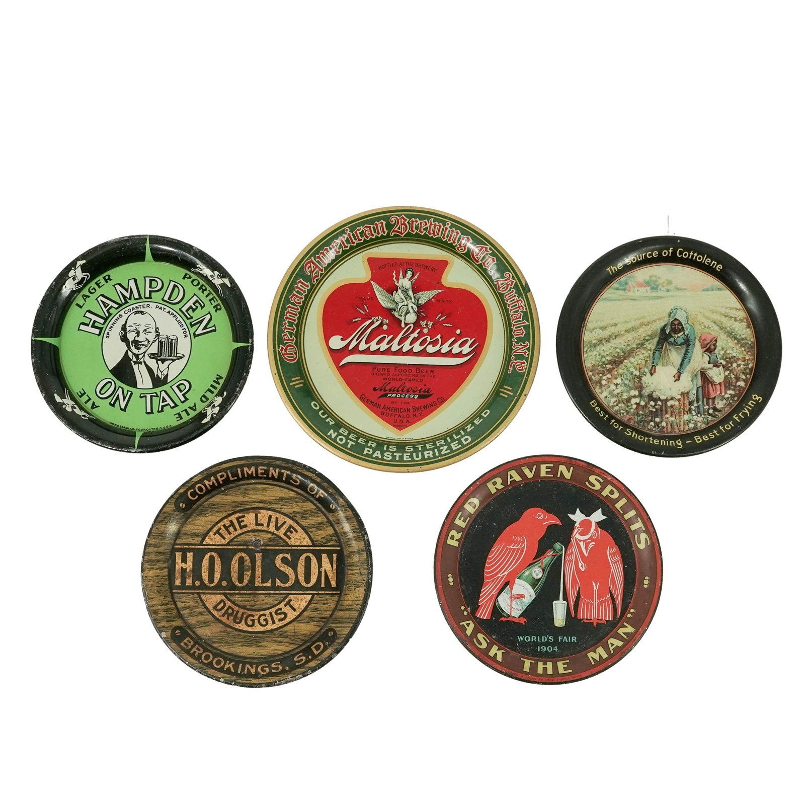 (5 pc) Antique Tin Advertising Tip Trays (1 of 7)