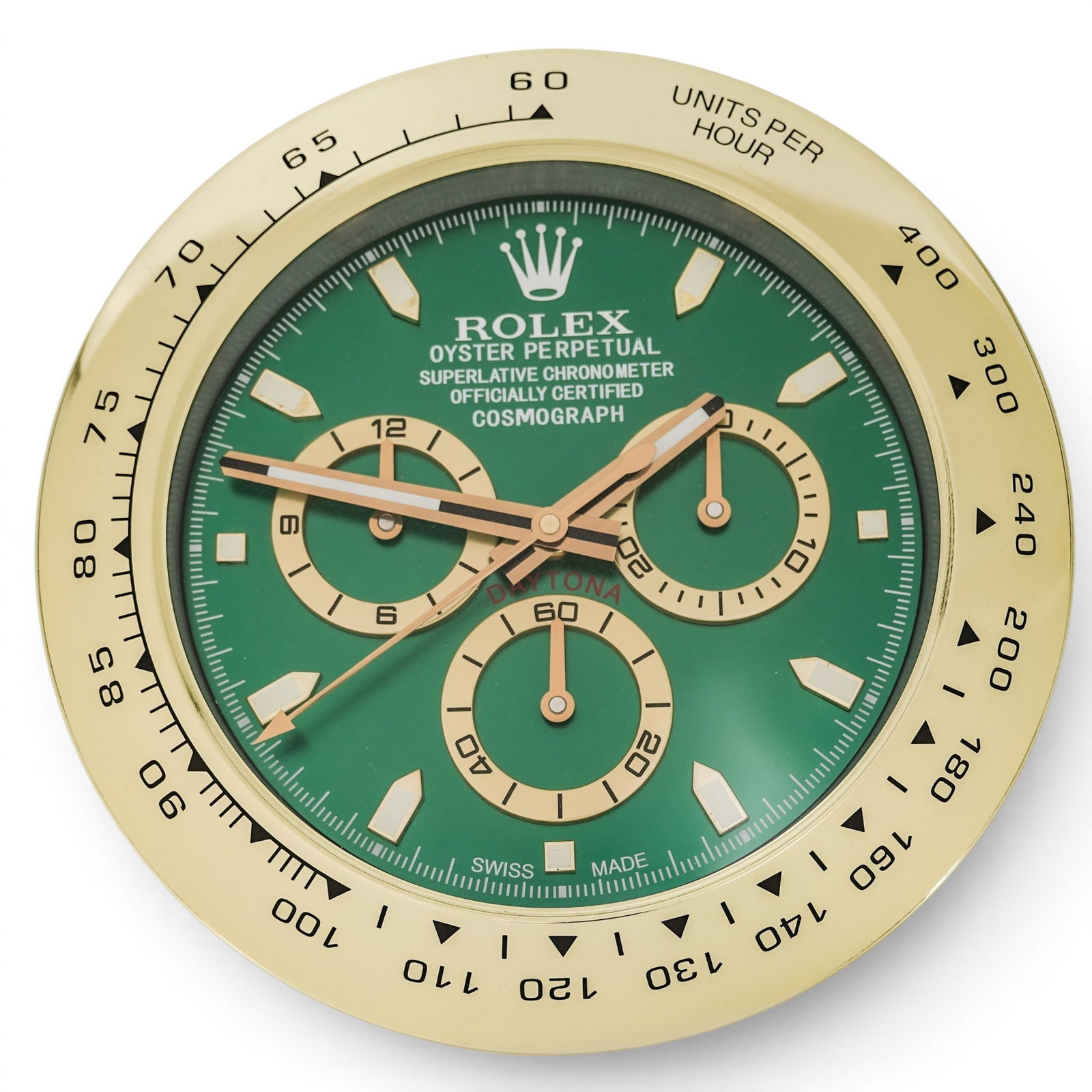 Rolex Cosmograph Daytona Style Wall Clock: Rolex Cosmograph Daytona Style Wall Clock 20th Cent.,. Swiss This Rolex Daytona-style wall clock is designed to resemble the iconic "John Mayer" Cosmograph Daytona. Based on the 116508 series, the pie