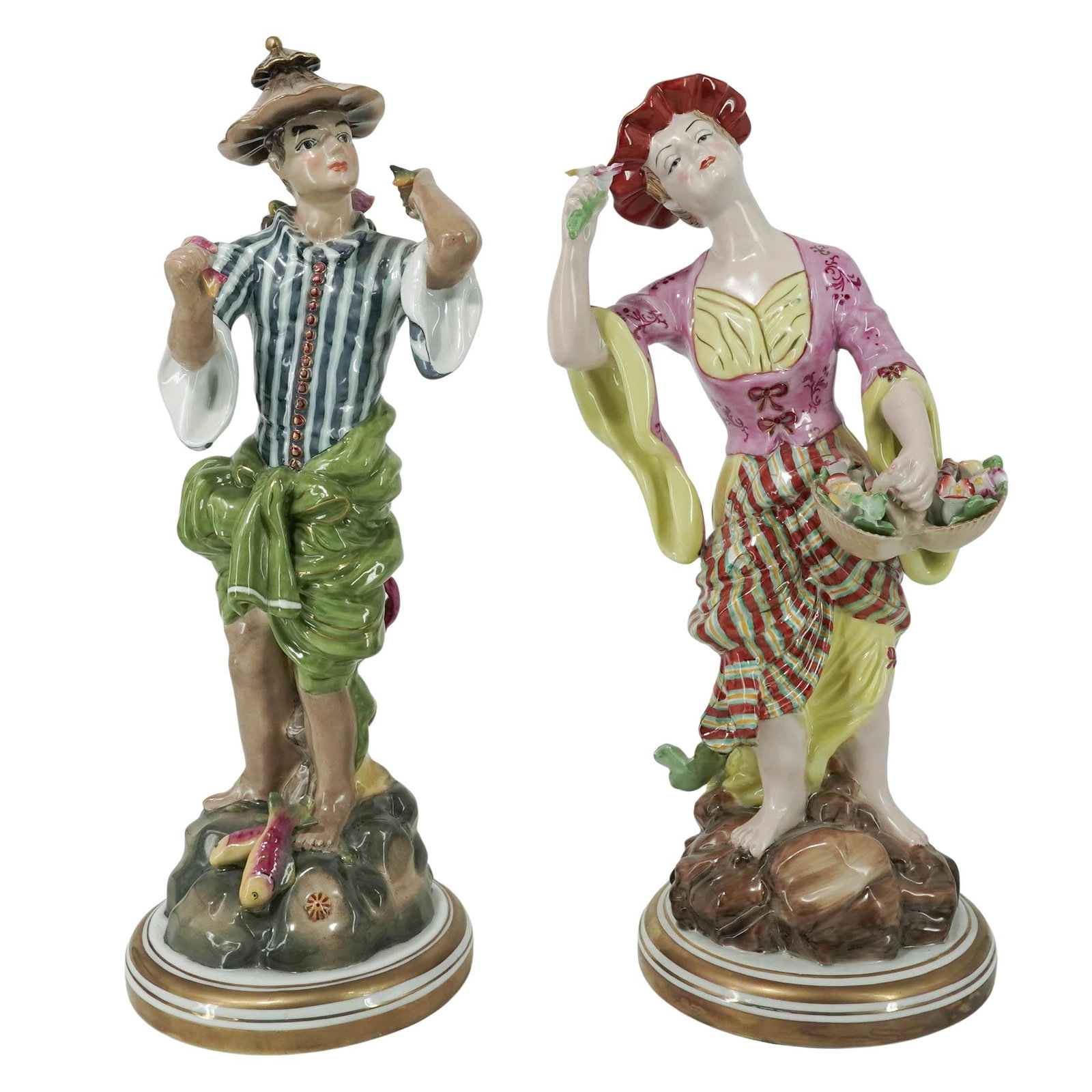 (2pc) Chelsea House Hand Painted Porcelain Statues: (2pc) Chelsea House Hand Painted Porcelain Statues 20th Cent., American Chelsea House porcelain two-piece group statues. Each pice is marked on the underside 'Chelsea House,' and the group includes: (
