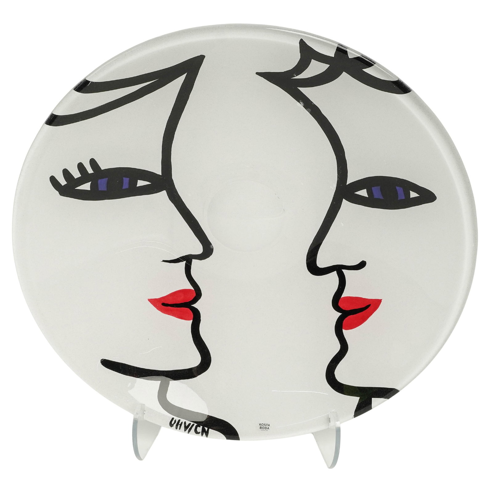 Kosta Boda "Open Minds" Large Art Glass Charger: Kosta Boda "Open Minds" Large Art Glass Charger 20th century, Swedish Kosta Boda Large designed by the acclaimed Swedish artist Ulrica Hydman Vallien, whose signature style is instantly recognizable f