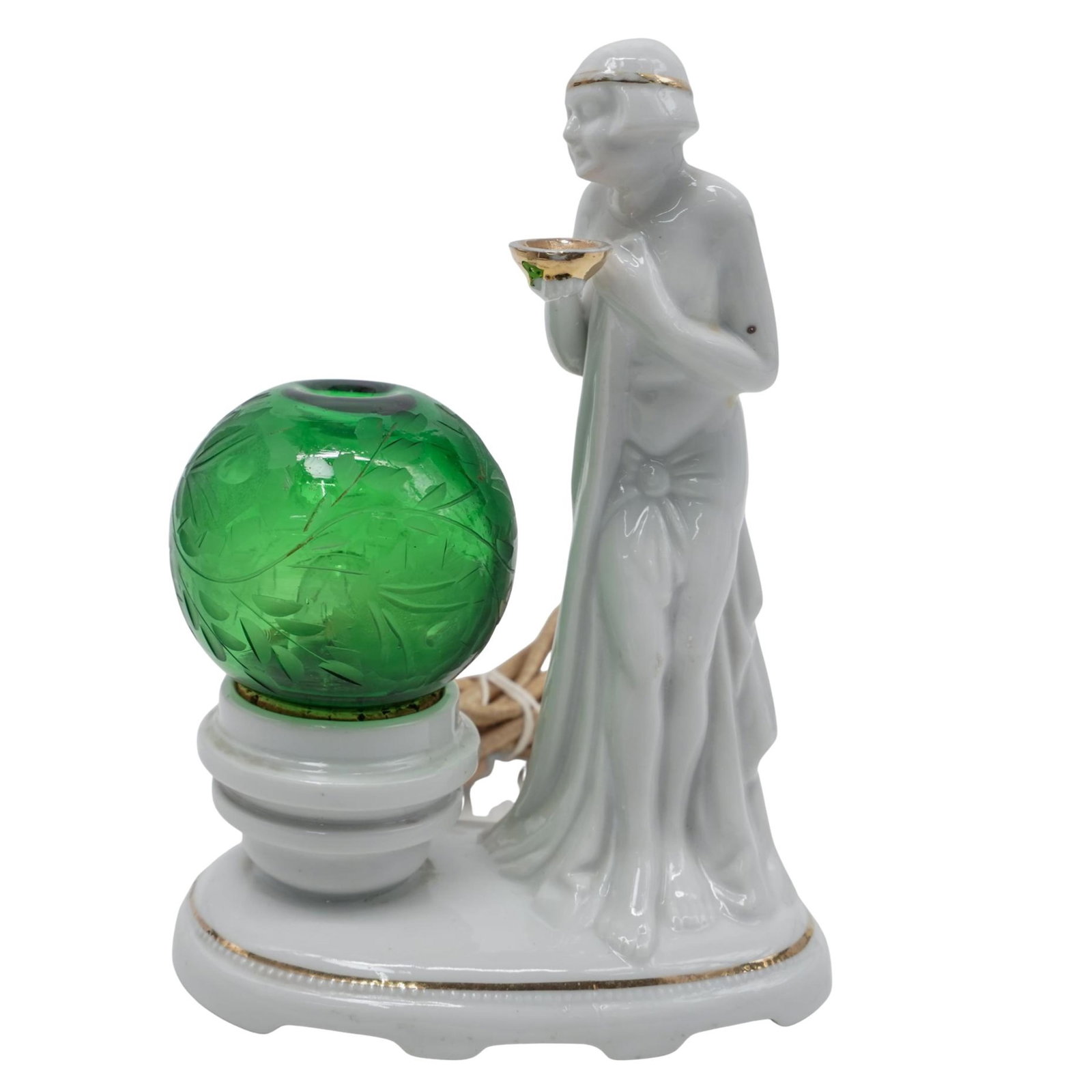 Japanese Porcelain & Glass Figural Lamp and Incense Oil Diffuser: Japanese Porcelain & Glass Figural Lamp and Incense Oil Diffuser 20th Cent. Japan Beautiful vintage Japanese lam made of porcelain and crystal, finely decorated and delicately crafted.It features a sm