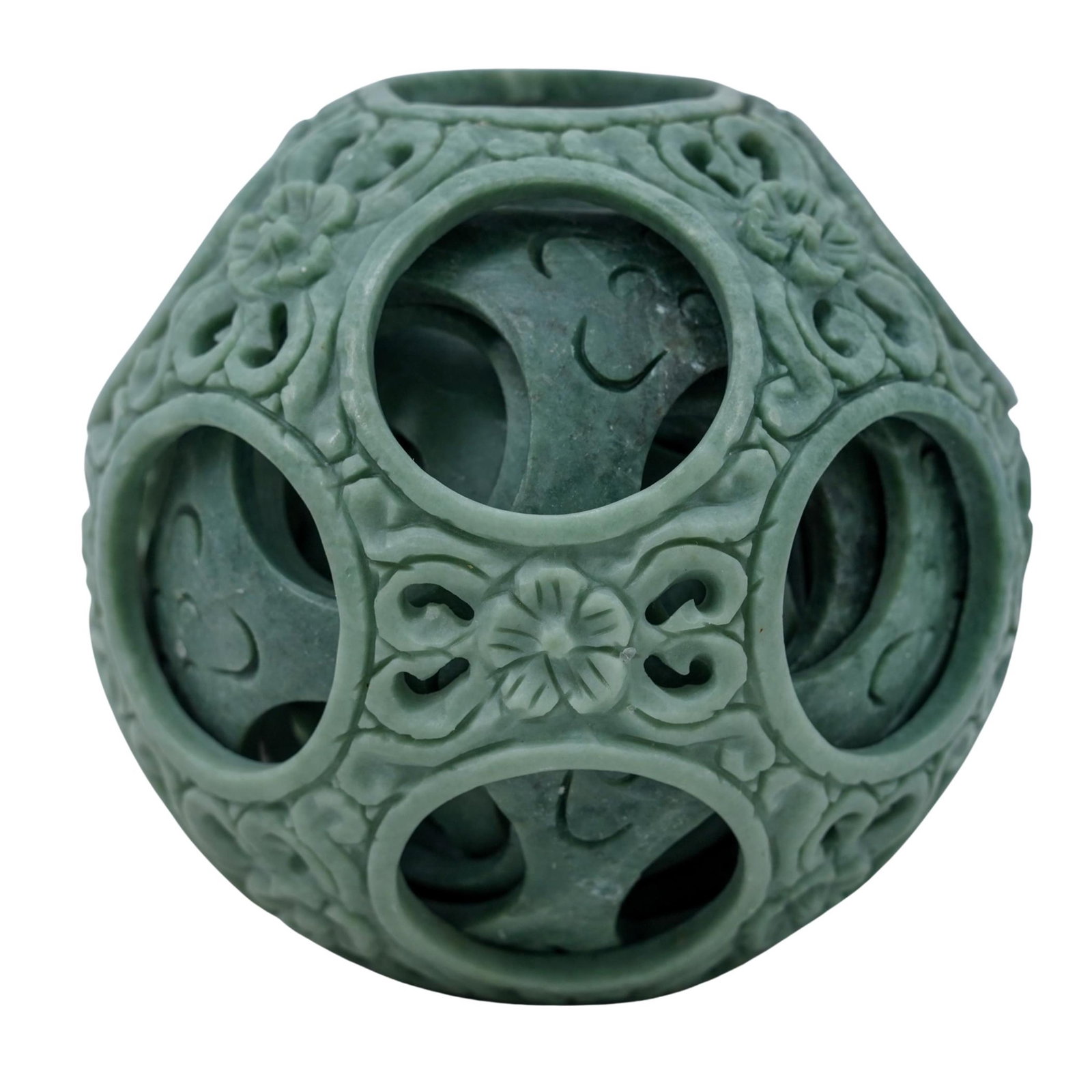 Large Chinese Carved Jade Puzzle ball: Large Chinese Carved Jade Puzzle ball 20th century, China Large Chinese carved Jade puzzle ball. The ball is ornate decorative item consisting of multiple intricately carved concentric hollow spheres,