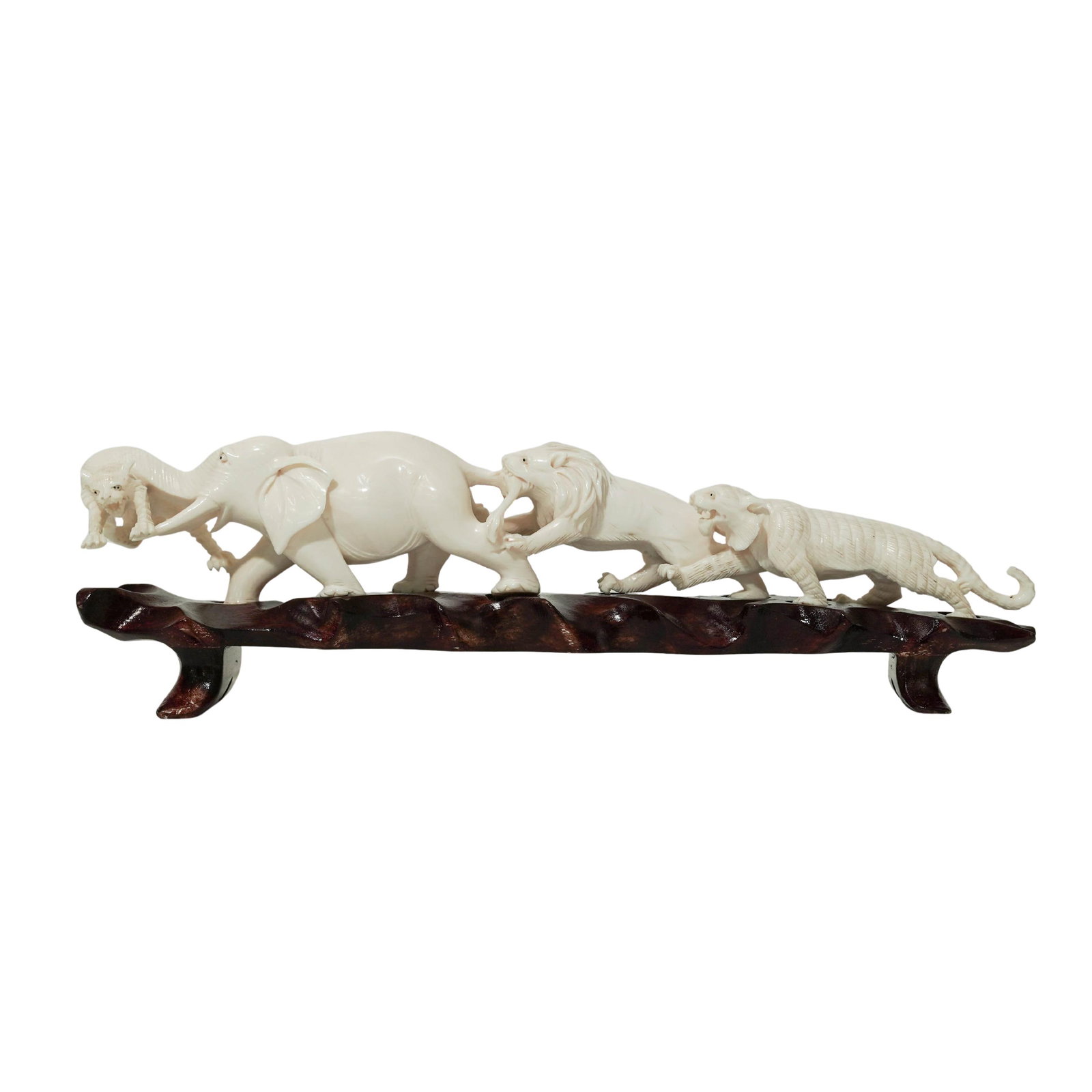 Antique Chinese Carved Bone Elephant Bridge With Lions & Tigers (1 of 18)