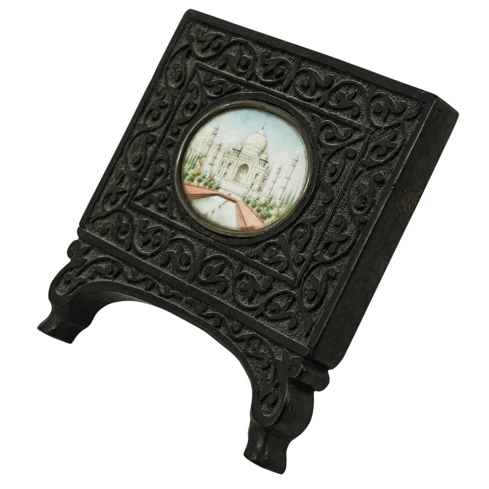19th Cent. Indian, Painted Bone On Carved Wood Frame, Taj Mahal Miniature (1 of 7)