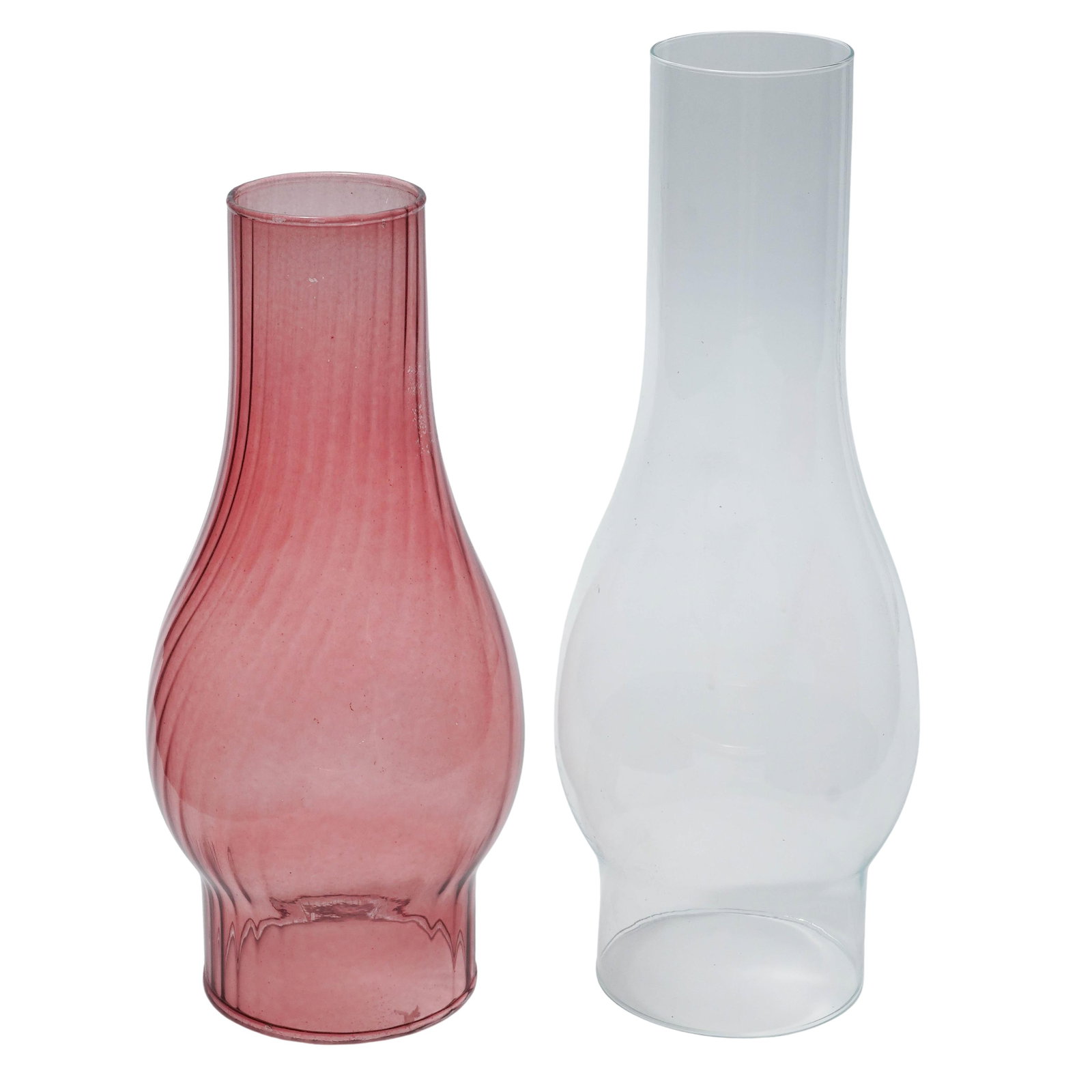 (2 pc) Fenton Dark Red & Clear Glass Oil Lamp Chimneys (1 of 8)