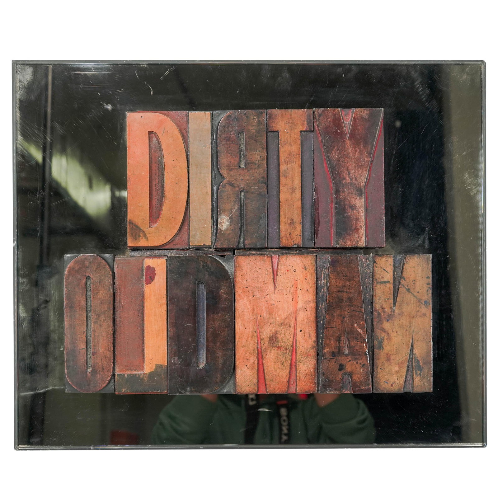 Antique Wood Letterpress "Dirty Old Man" On Mirror Assembly (1 of 7)