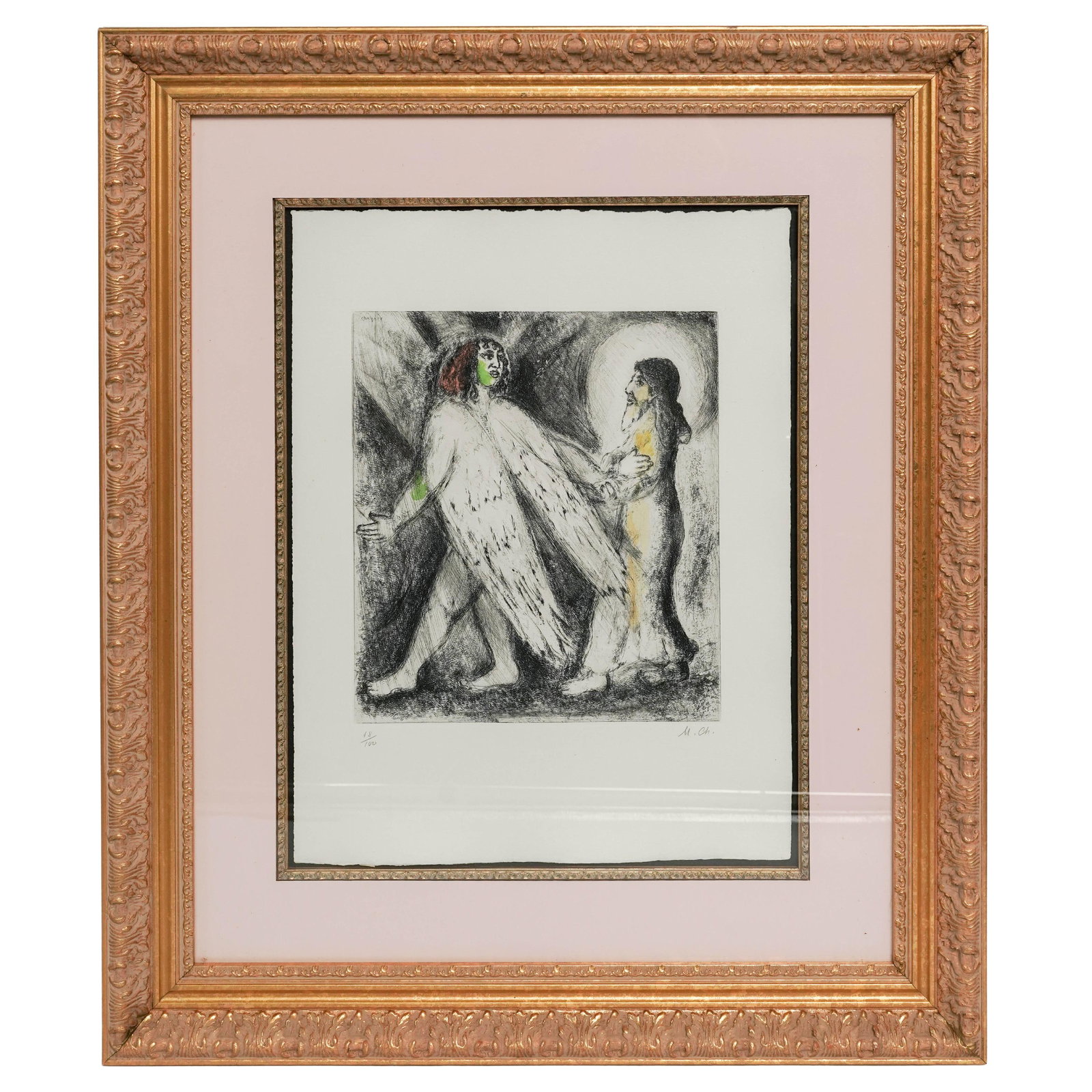 Marc Chagall (Russian, 1887-1985) "Man Guided by the Angel of God" Etching (1 of 9)