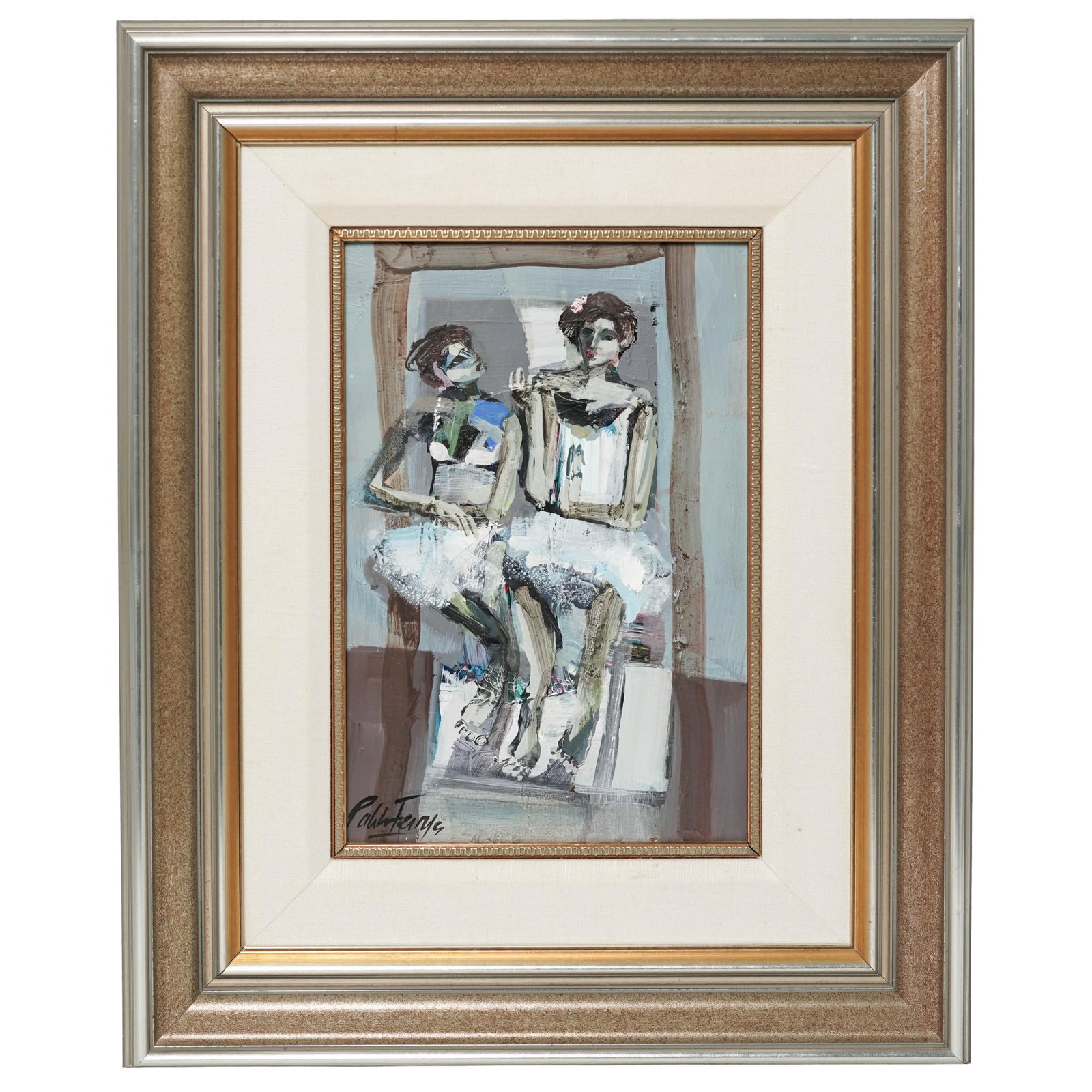 Pablo Ferro (Cuban, 1935-2018) Abstract Ballerinas Oil on Board: Pablo Ferro (Cuban, 1935-2018) Abstract Ballerinas Oil on Board Late 20th Century, USA. Expressive figural composition depicting two stylized ballerinas rendered in loose, gestural brushwork and a mut