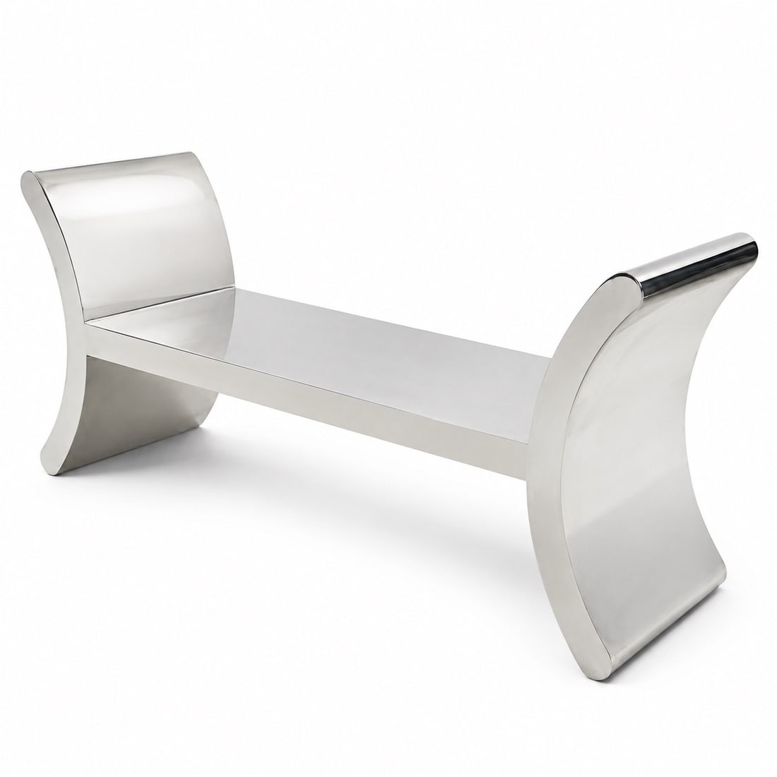 Ron Seff "Ramesses" Polished Stainless Steel Bench: Ron Seff "Ramesses" Polished Stainless Steel Bench 20th century Ramesses Bench by Ron Seff (American, b. 1934 d. 1990). The most iconic piece in the series. It features a minimalist, sculptural