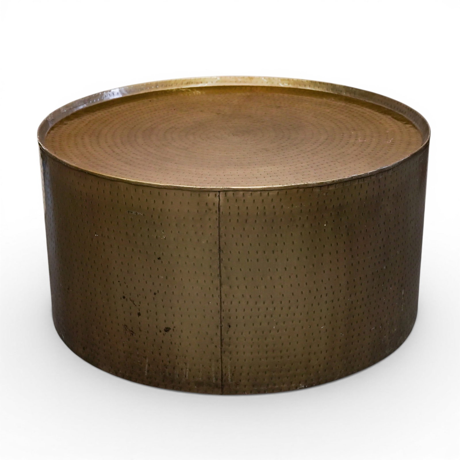 Matthew Izzo Style Metalsmith's Brass Coffee Table: Matthew Izzo Style Metalsmith's Brass Coffee Table Mid 20th-early 21st century, American A Matthew Izzo style industrial designed metalsmith's brass coffee table with textured dotted finish. H 18" x D