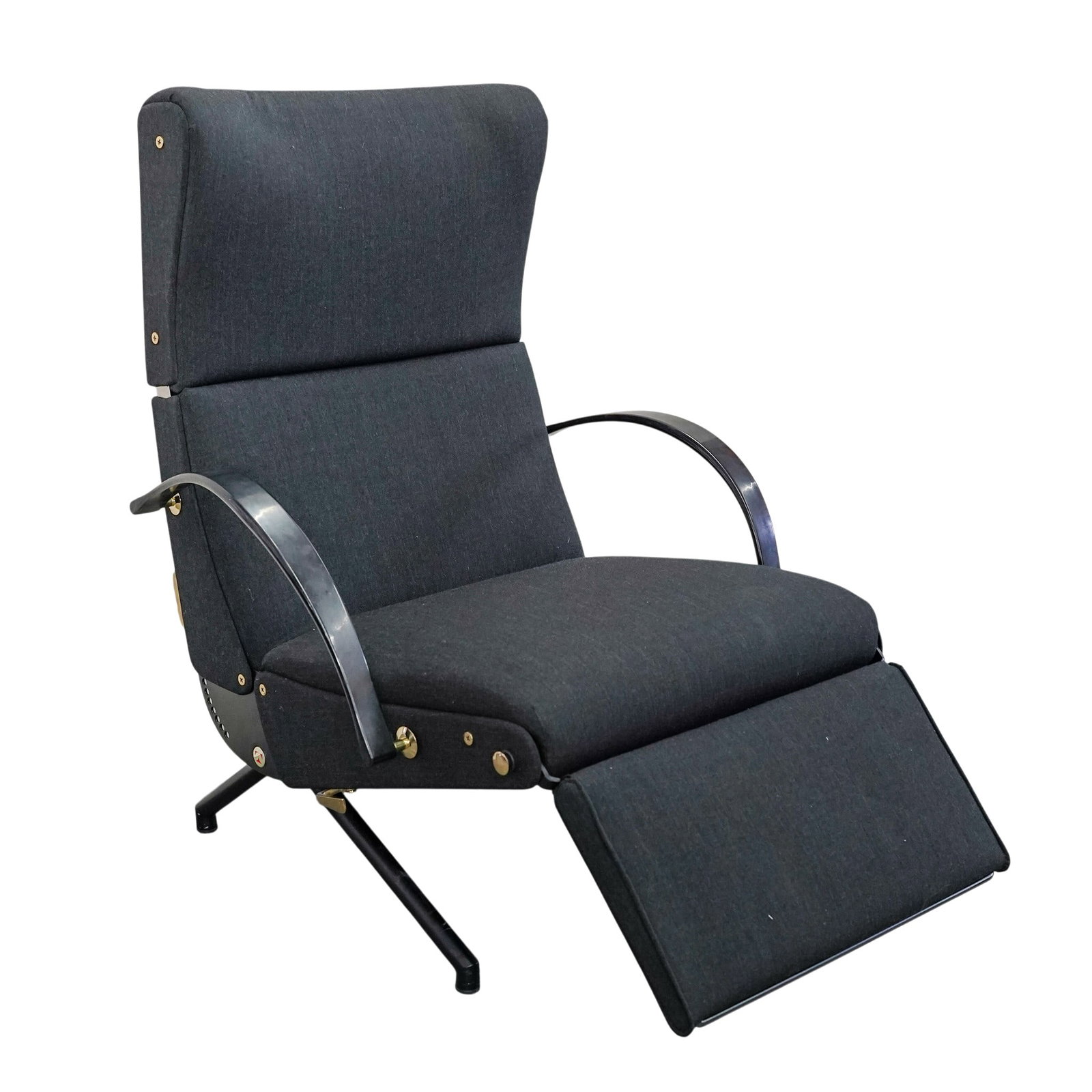 Osvaldo Borsani x Tecno "P40" Lounge Chair: Osvaldo Borsani x Tecno "P40" Lounge Chair 20th century, Italian An Osvaldo Borsani (Italian, 1911-1985) for Tecno "P40" lounge chair. Black upholstery with gold tone hardware. Each side is branded wi