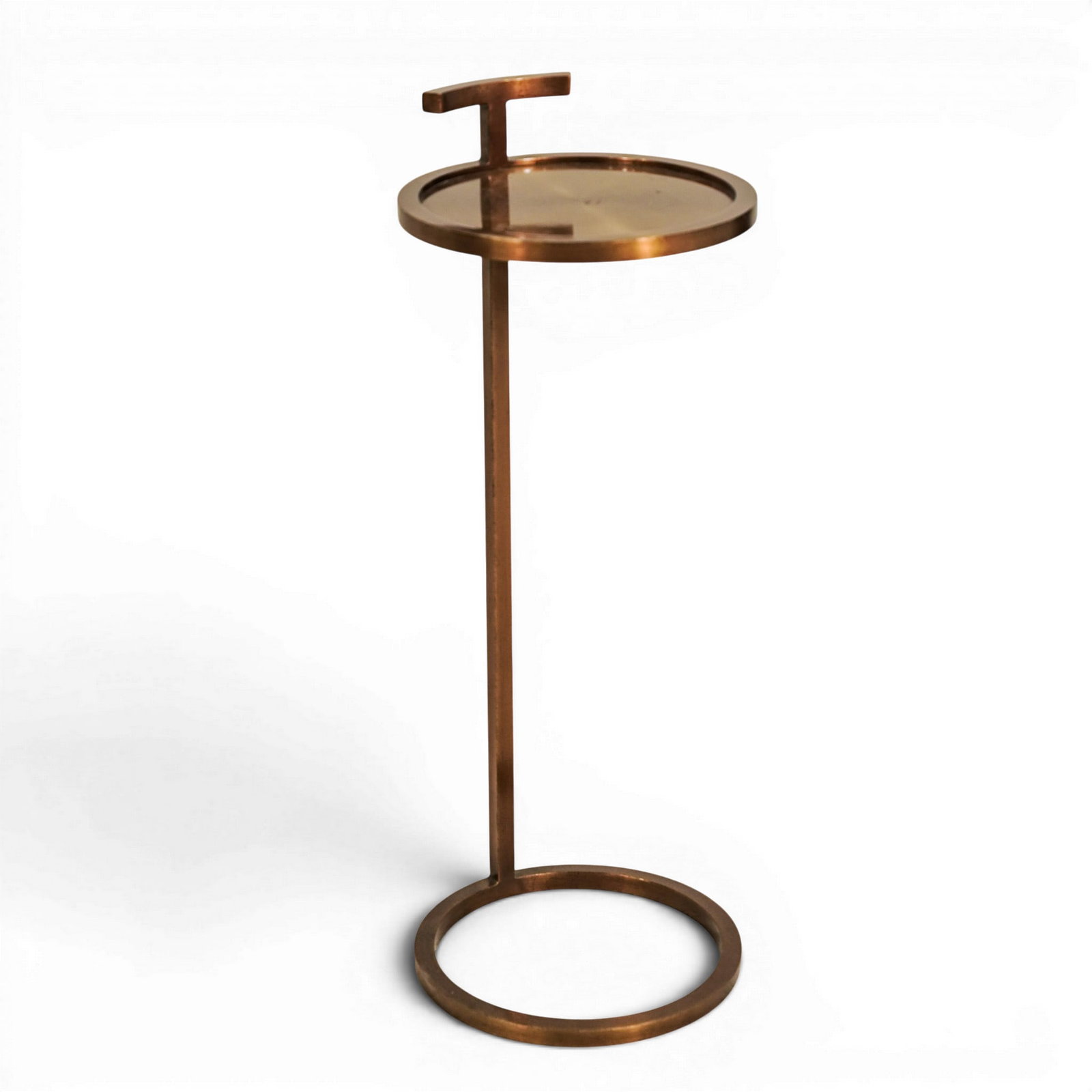 Art Deco Style Brass Martini Table: Art Deco Style Brass Martini Table Mid to late 20th century Art Deco-inspired accent martini or side table designed specifically for small spaces or placement alongside a chair. H 26" x Diameter 9.75"