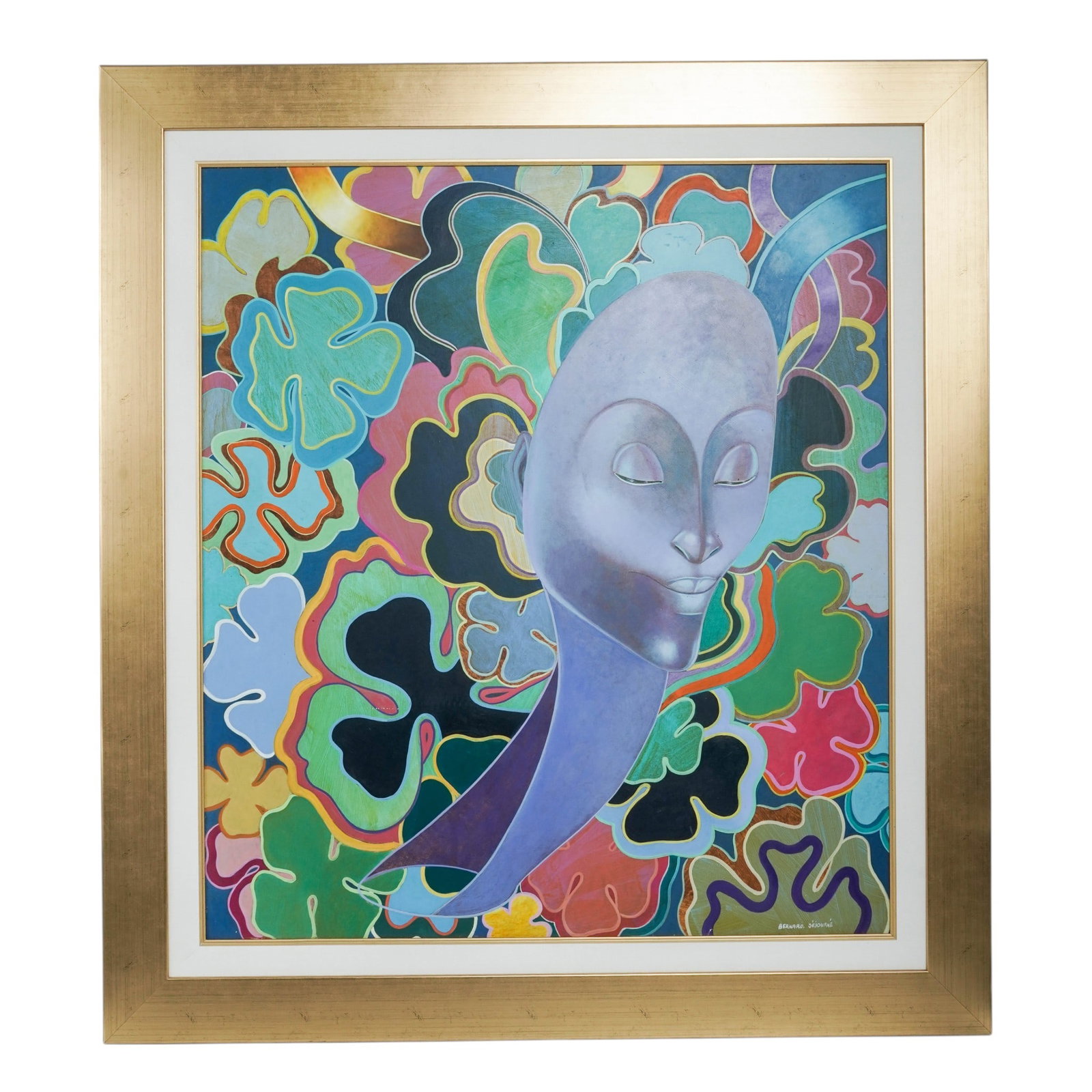 Bernard Séjourné (Haitain, 1947–1994), 'Reve profond,' Mixed Media on Board: Bernard Séjourné (Haitain, 1947–1994), 'Reve profond,' Mixed Media on Board Late 20th Century, Haiti. Bernard Séjourné, “Rêve Profond,” Mixed Media Painting. Vibrant surrealist composit