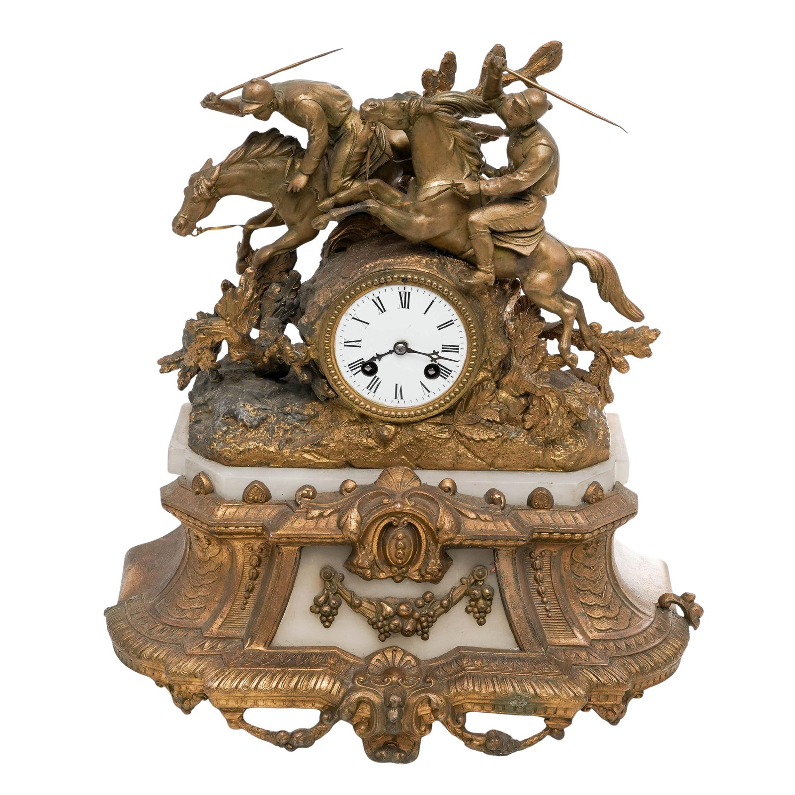 19th Century French Japy Freres Figural Mantel Clock: 19th Century French Japy Freres Figural Mantel Clock 19th Cent., French This is an antique French Napoleon III-style mantel clock featuring an original movement by the prestigious clockmaker Japy Frè