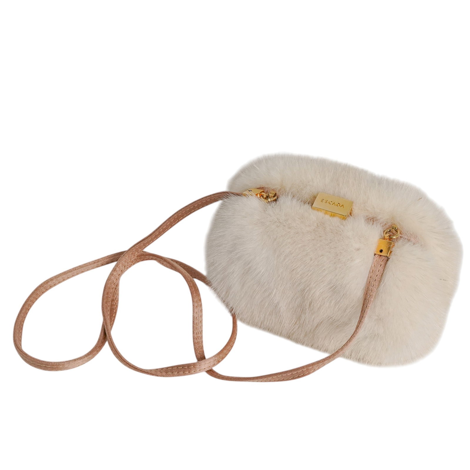 Mini Escada Exotics Mink Shoulder Bag: Mini Escada Exotics Mink Shoulder Bag Late 20th Century, Germany. Mini shoulder bag by Escada Exotics, featuring a soft pale mink fur exterior with leather strap and gilt-tone hardware. Compact form w