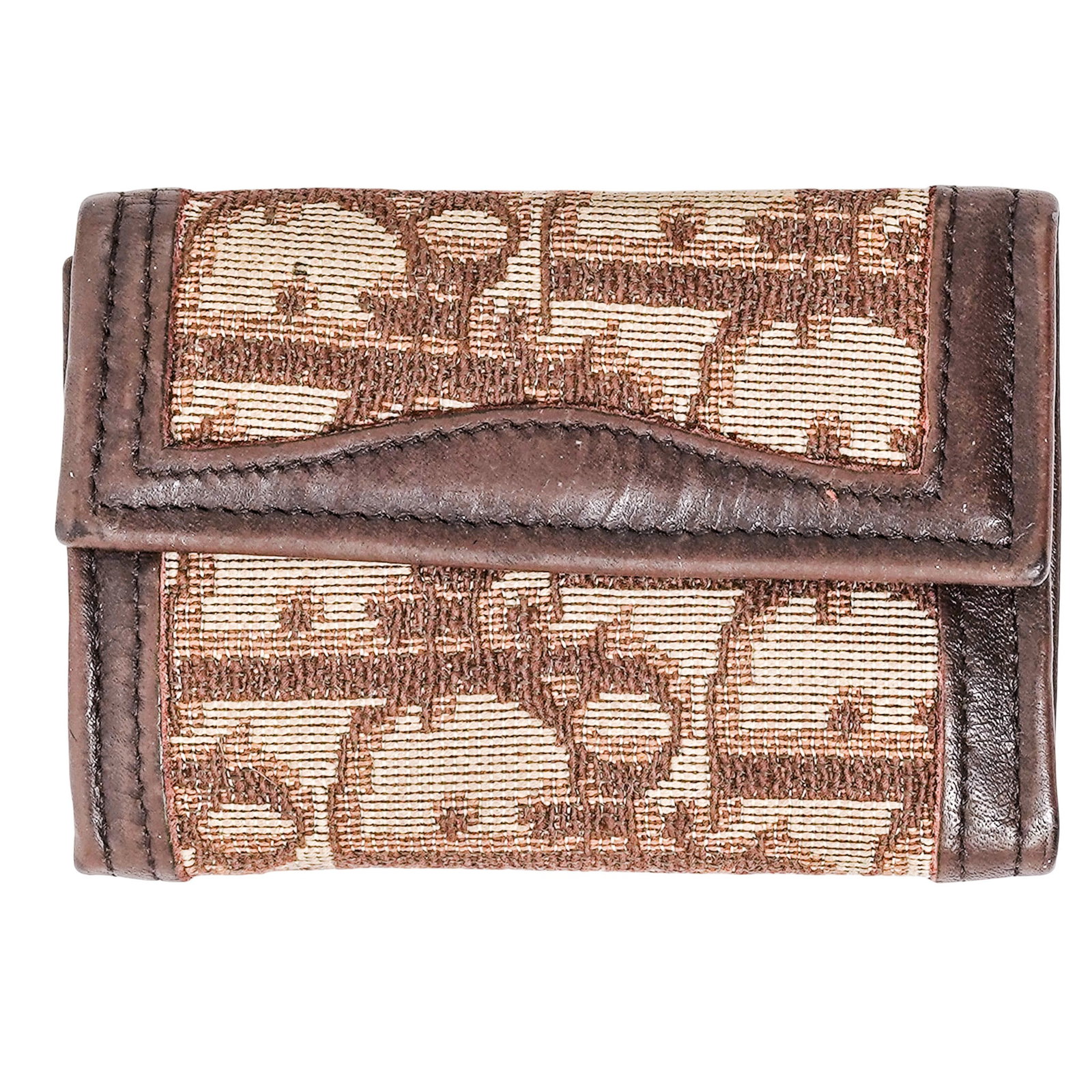 Christian Dior Key Holder Wallet: Christian Dior Key Holder Wallet Late 20th c. Vintage Christian Dior key holder wallet featuring the classic Oblique (Trotter) monogram canvas in a brown and beige colorway, with rich espresso-brown l