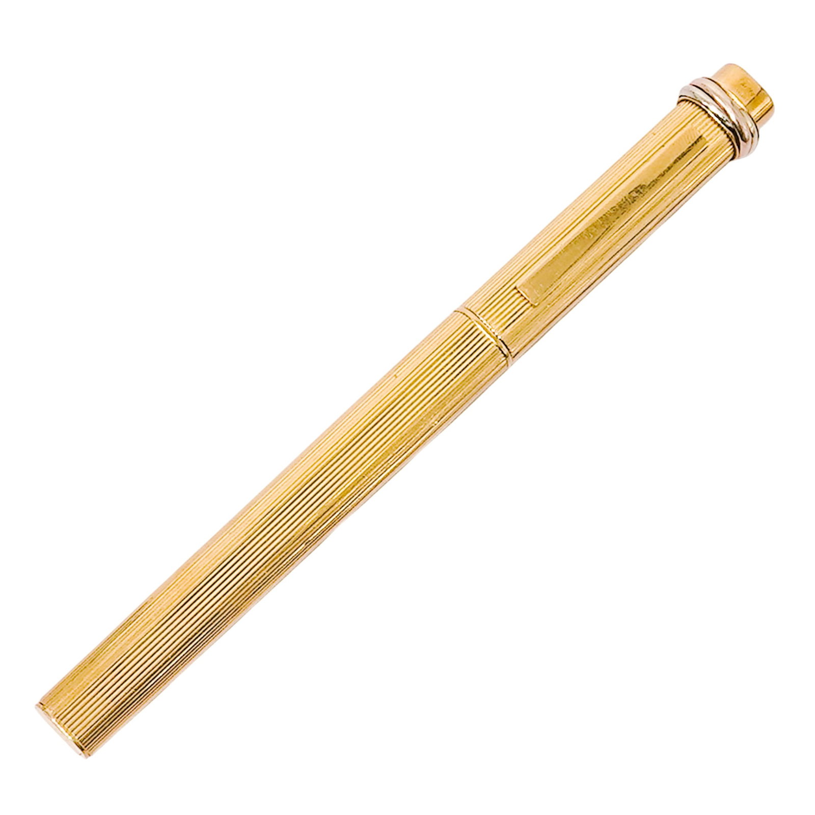 Cartier Vendome Gold-Plated Ballpoint Pen: Cartier Vendome Gold-Plated Ballpoint Pen Late 20th c., USA Vintage gold-plated Cartier Vendome ballpoint pen from the Les Must de Cartier collection. It features the signature “Godron” (pinst