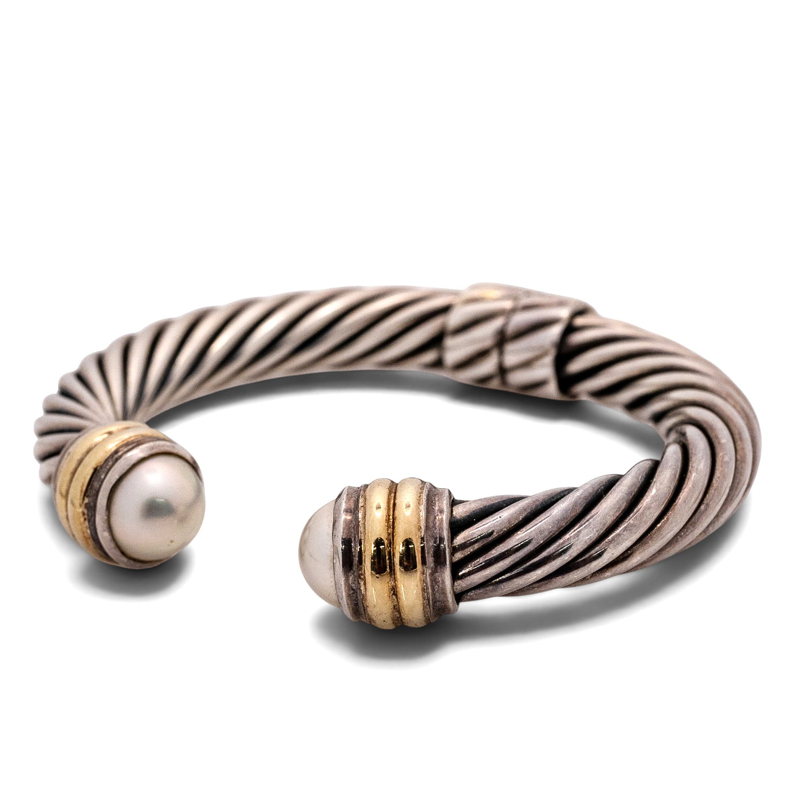 David Yurman Sterling Silver 14k Gold & Pearl Cable Cuff Bracelet (1 of 6)