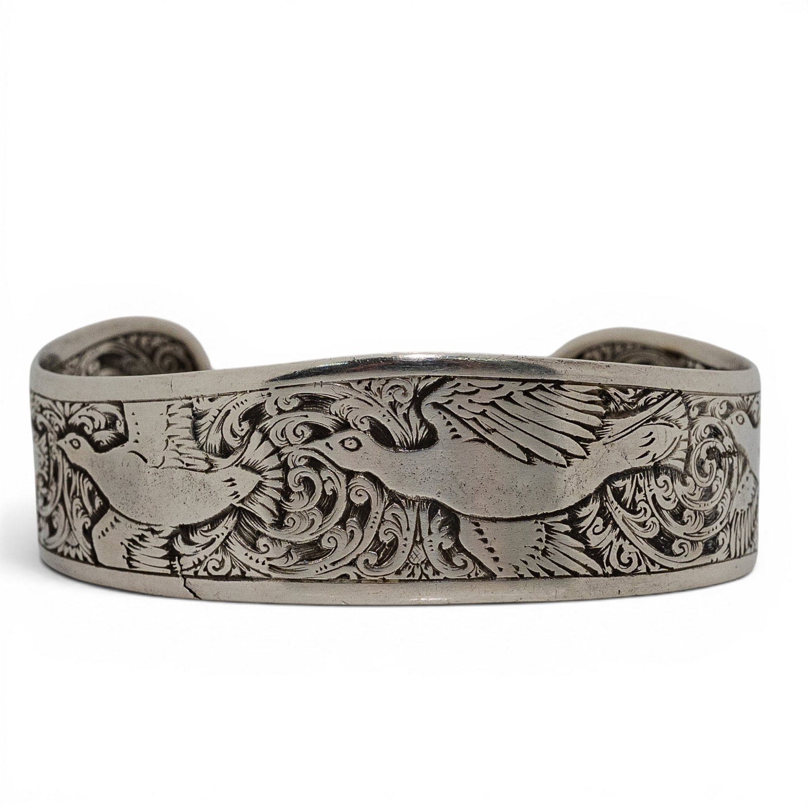Holland & Holland Sterling Silver Engraved Cuff Bracelet: Holland & Holland Sterling Silver Engraved Cuff Bracelet 21st Century, English Holland & Holland silver cuff bracelet featuring detailed scroll engraving in the style of fine shotgun/game gun engravin
