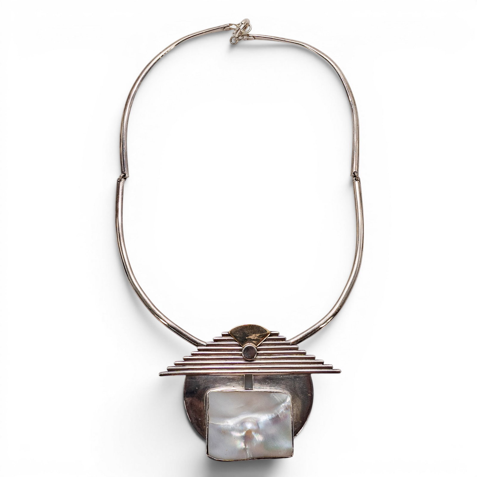 Sterling Silver 14k Gold & MOP Modernist Pendant/Brooch Necklace (1 of 5)