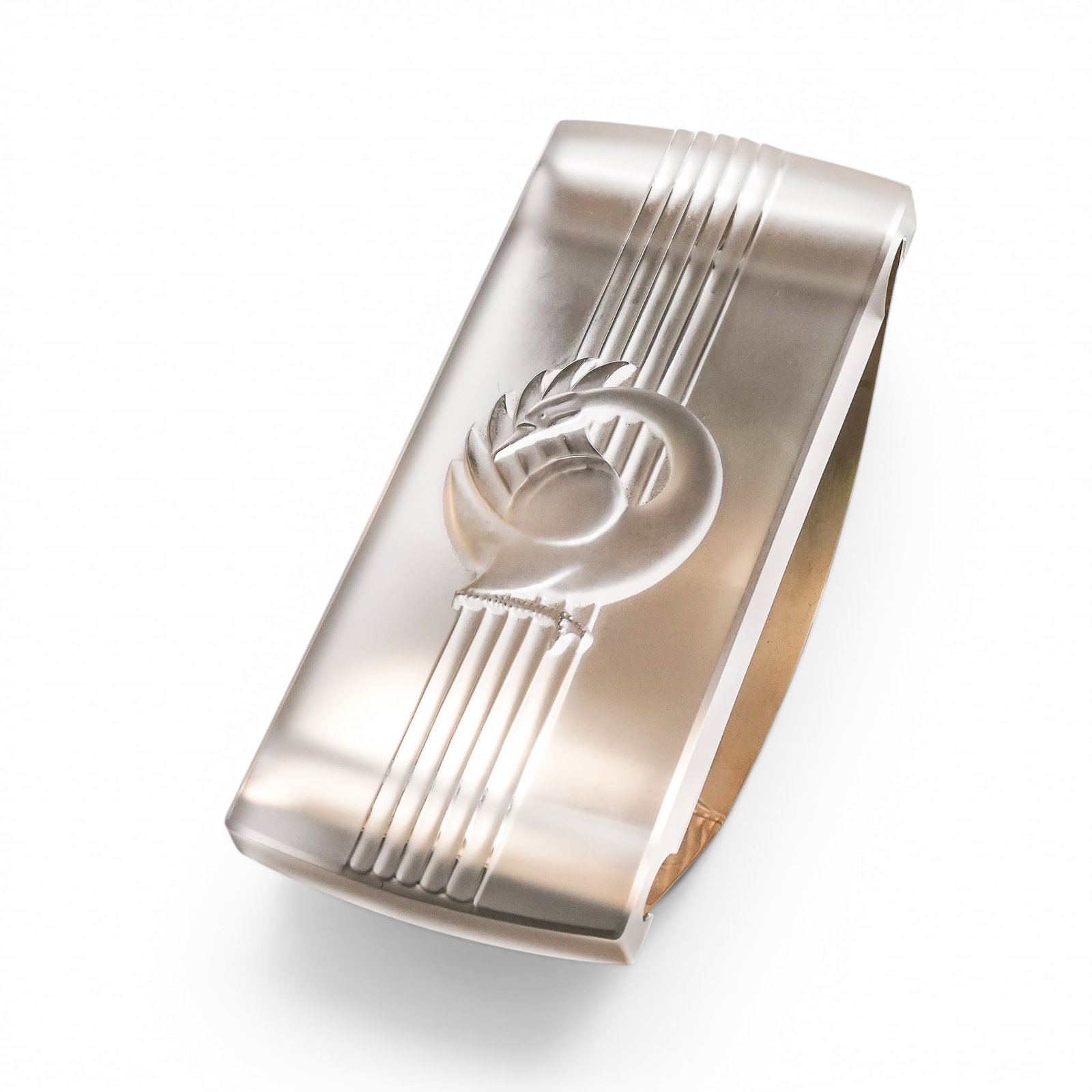 Lalique Josephine Desk Ink Blotter: Lalique Josephine Desk Ink Blotter 20th century, French A classic example of Art Deco functional art from 1920s. It is crafted from frosted crystal glass and features a curved polished brass base desi