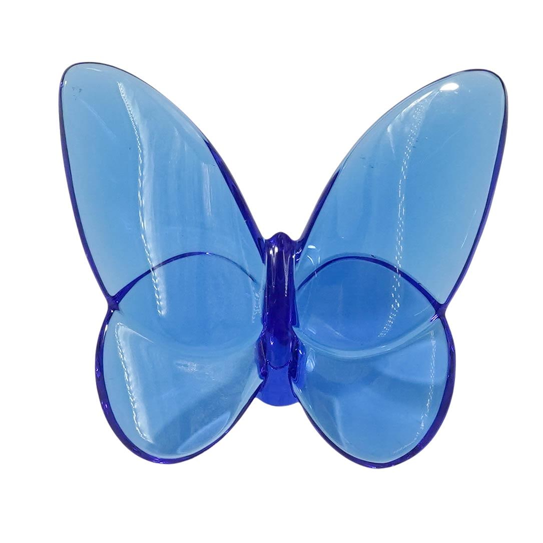 Baccarat Blue Crystal "Lucky Butterfly" Figurine: Baccarat Blue Crystal "Lucky Butterfly" Figurine c. 2007, France Decorative cobalt blue lead-crystal butterfly figurine. Baccarat acid-etched mark on the base. H: 2.75" W: 3.25"
