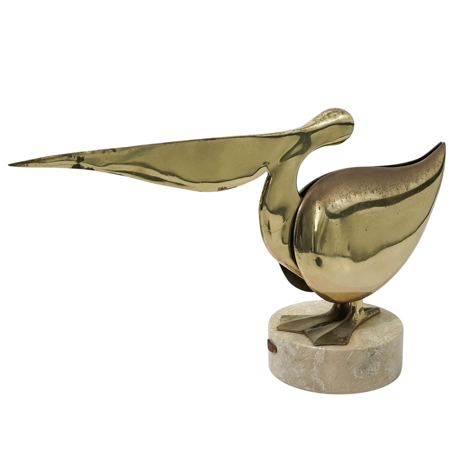 Bijan Bahar (Irani, 1936–2016) Brass Pelikan Sculpture: Bijan Bahar (Irani, 1936–2016) Brass Pelikan Sculpture Circa 1970-1980. Irani This is a striking Mid-Century Modern stylized pelican sculpture by the renowned artist Bijan Bahar. A classic example o