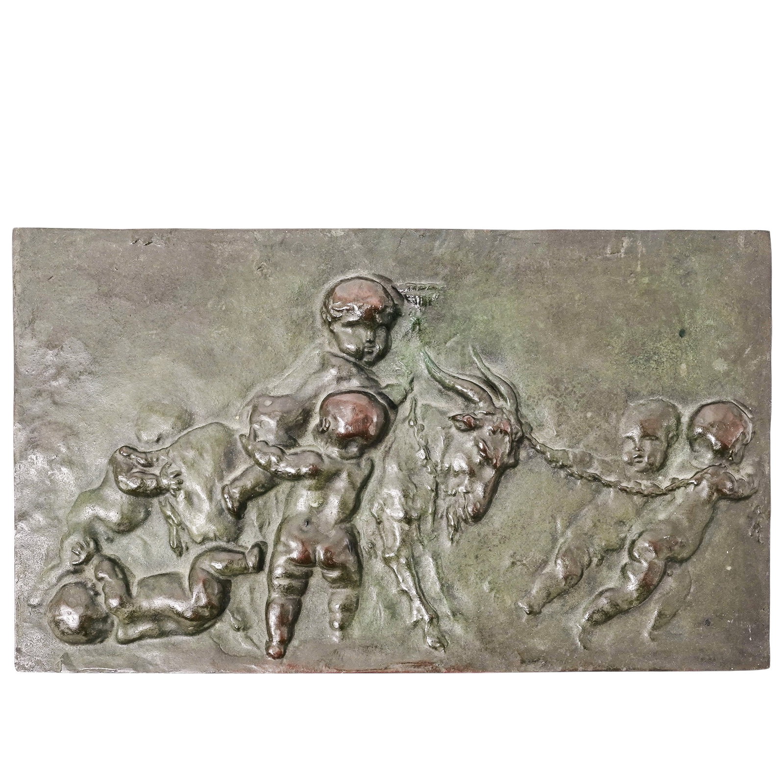 Clodion (French, 1738–1814) "Enfants a la Chevre" Plaque: Clodion (French, 1738–1814) "Enfants a la Chevre" Plaque 19th c., Europe Cast bronze plaque attributed to sculptor Claude Michel, better known as Clodion. It depicts a whimsical scene of putti playi