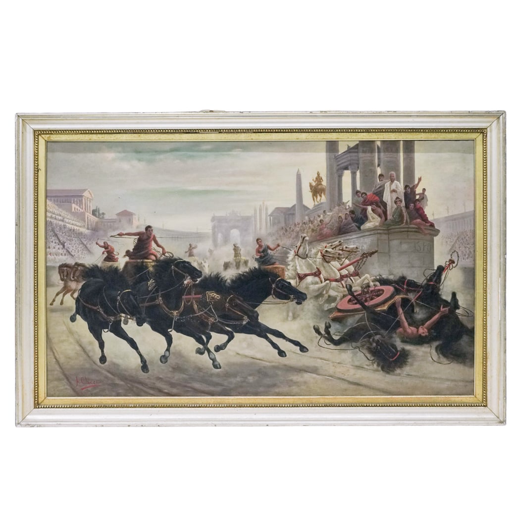 After Alexander Von Wagner "The Chariot Race" Oil on Canvas: After Alexander Von Wagner "The Chariot Race" Oil on Canvas Early 20th century, European After the famous painting "The Chariot Race" (c. 1882) by the Hungarian artist Alexander Von Wagner. The artwor
