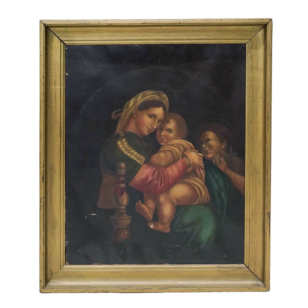 Antique Oil Painting After Raphael's "Madonna Della Seggiola" Painting (1 of 5)