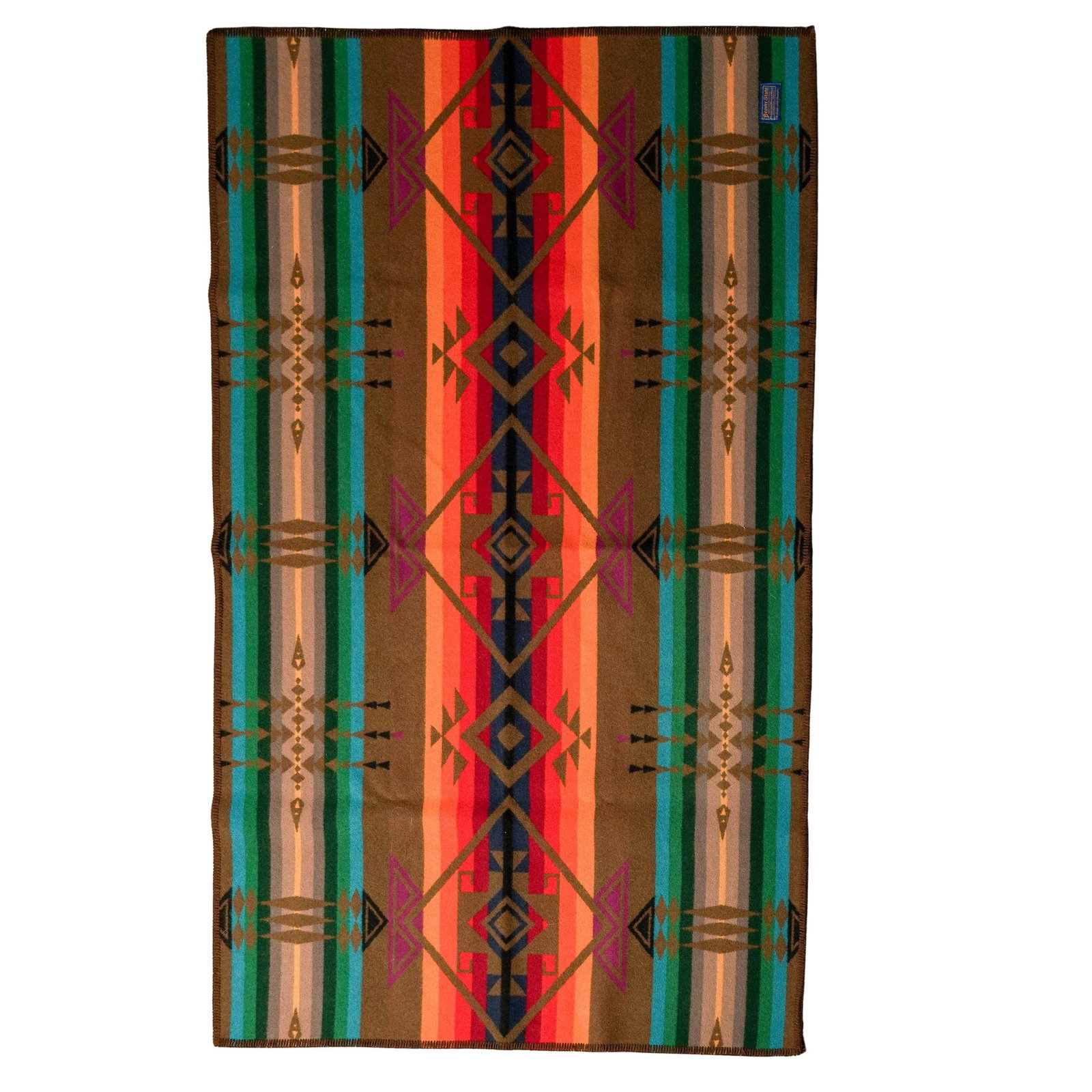 Pendleton Beaver State Cayuse Wool Blanket: Pendleton Beaver State Cayuse Wool Blanket 20th Cent., American This striking vintage Pendleton Beaver State wool blanket features a complex Cayuse-inspired geometric design, showcasing a central colu