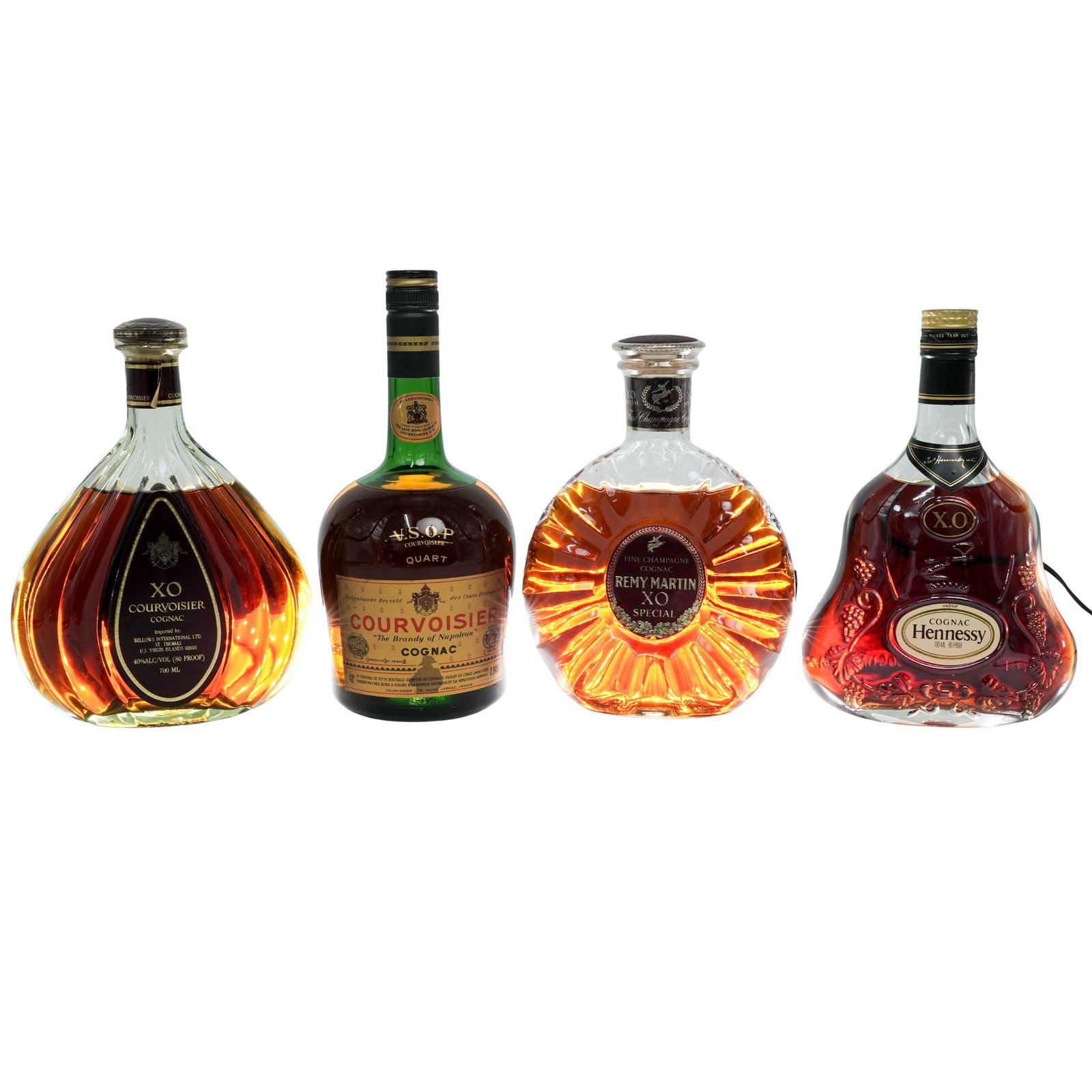(4 Pc) Cognac Hennessy XO Courvoisier VSOP & Remy Martin XO Bottles (1 of 10)