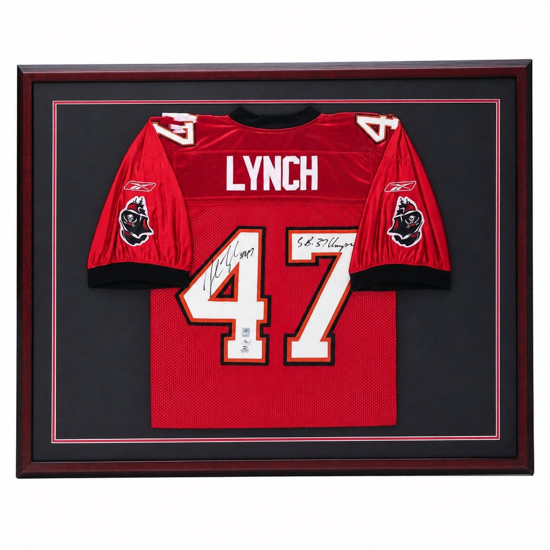 John Lynch Signed Tampa Bay Buccaneers NFL Jersey w/ COA: John Lynch Signed Tampa Bay Buccaneers NFL Jersey w/ COA c. 2002, USA Professionally framed, red Tampa Bay Buccaneers jersey belonging to legendary Hall of Fame safety player John Lynch. The jersey is