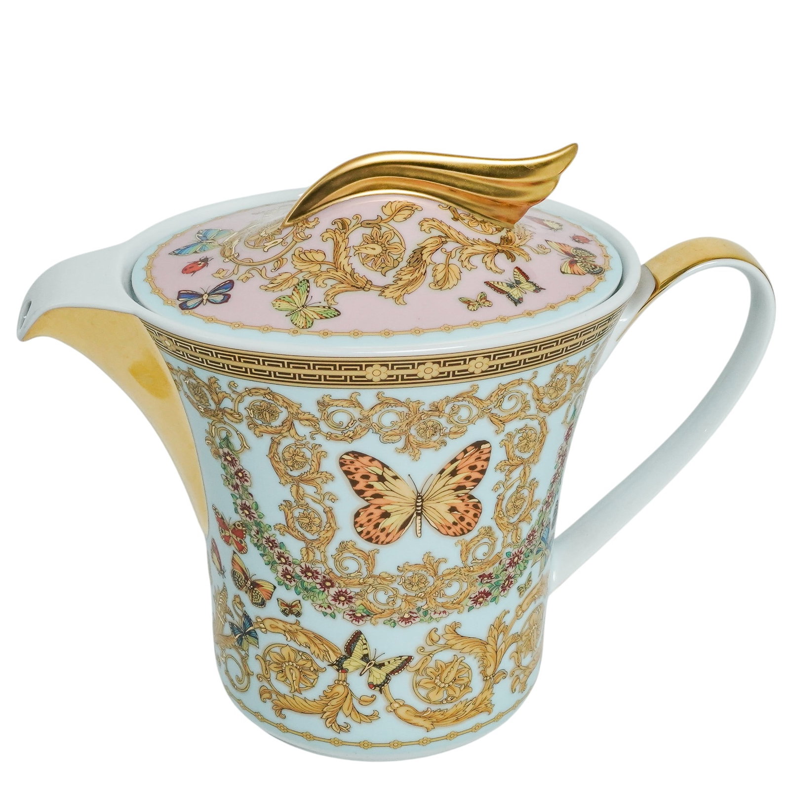 Versace x Rosenthal 'Butterfly Garden' Porcelain Coffee Pot: Versace x Rosenthal 'Butterfly Garden' Porcelain Coffee Pot Late 20th Century, Germany. Porcelain teapot in the “Butterfly Garden” pattern, decorated with polychrome butterflies, florals, and 