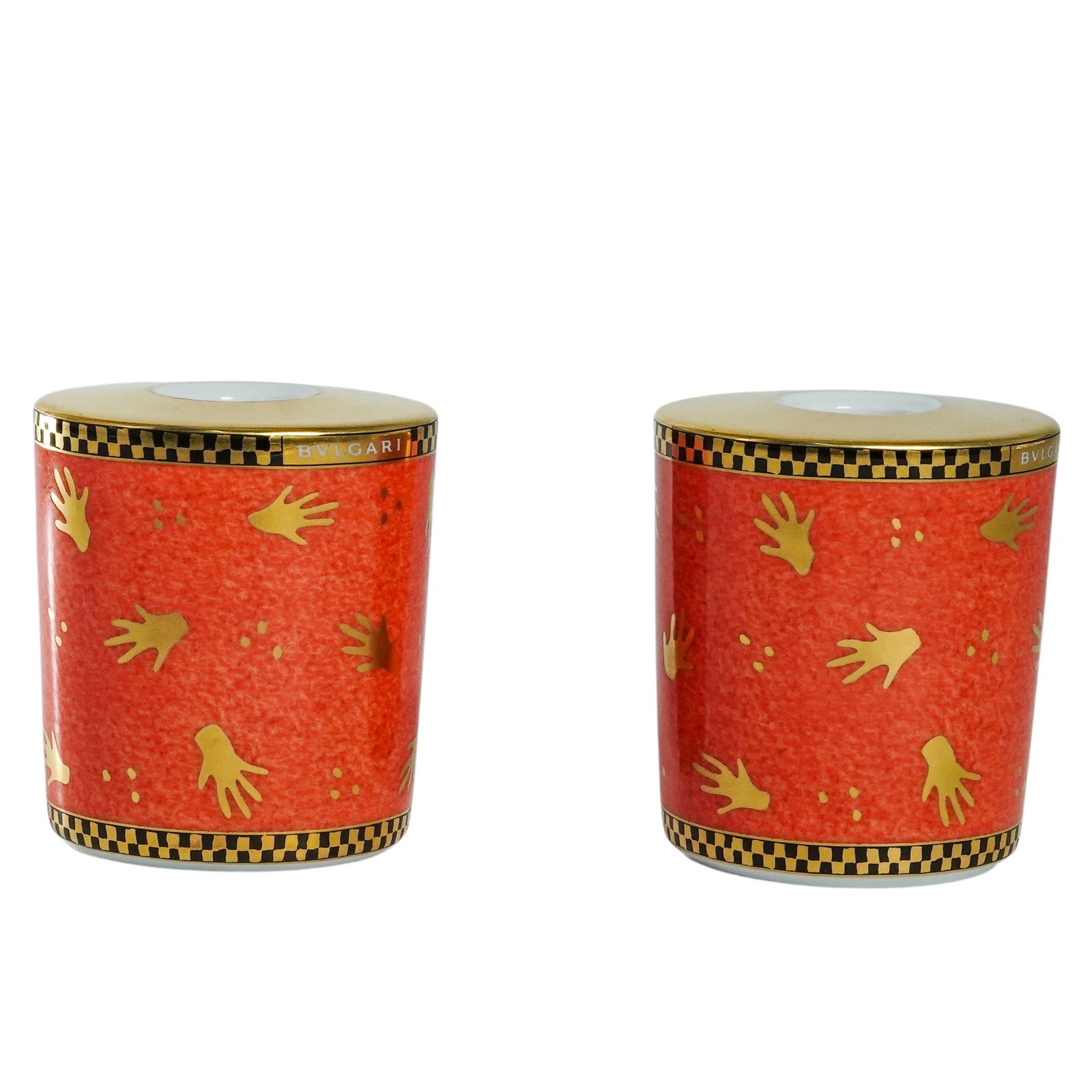 Pair of Bulgari x Rosenthal, 'Mani al vento' Porcelain Candleholders: Pair of Bulgari x Rosenthal, 'Mani al vento' Porcelain Candleholders Late 20th Century, Germany. Pair of porcelain candleholders from the “Mani al Vento” collection by Bulgari for Rosenthal, e