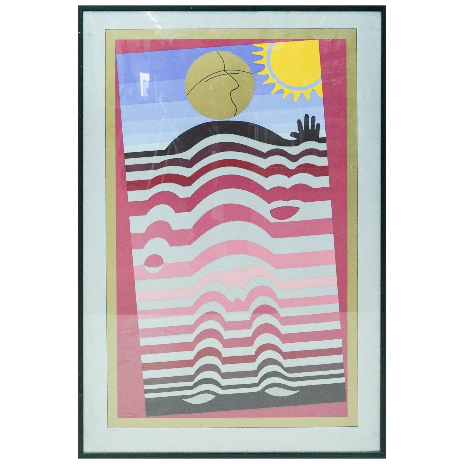 Victor Vasarely(Hungarian, 1906-1997) "Sunbather" Screenprint: Victor Vasarely( Hungarian, 1906-1997) "Sunbather" Screenprint 1982. Hungarian This rare 1982 screenprint, titled "Sunbather" by Op Art pioneer Victor Vasarely, is a highly limited edition on premium 