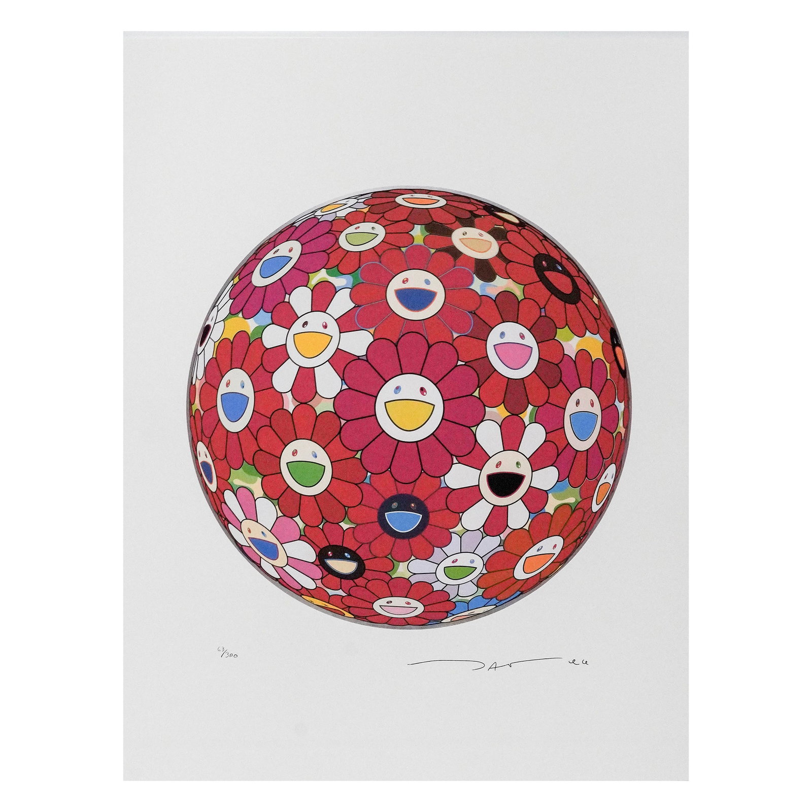 Takashi Murakami "Flower Ball" Lim. Ed. Print: Takashi Murakami "Flower Ball" Lim. Ed. Print 20th century, Japanese Limited edition print by the renowned Japanese contemporary artist Takashi Murakami, titled "Flower Ball". A vibrant, spherical com