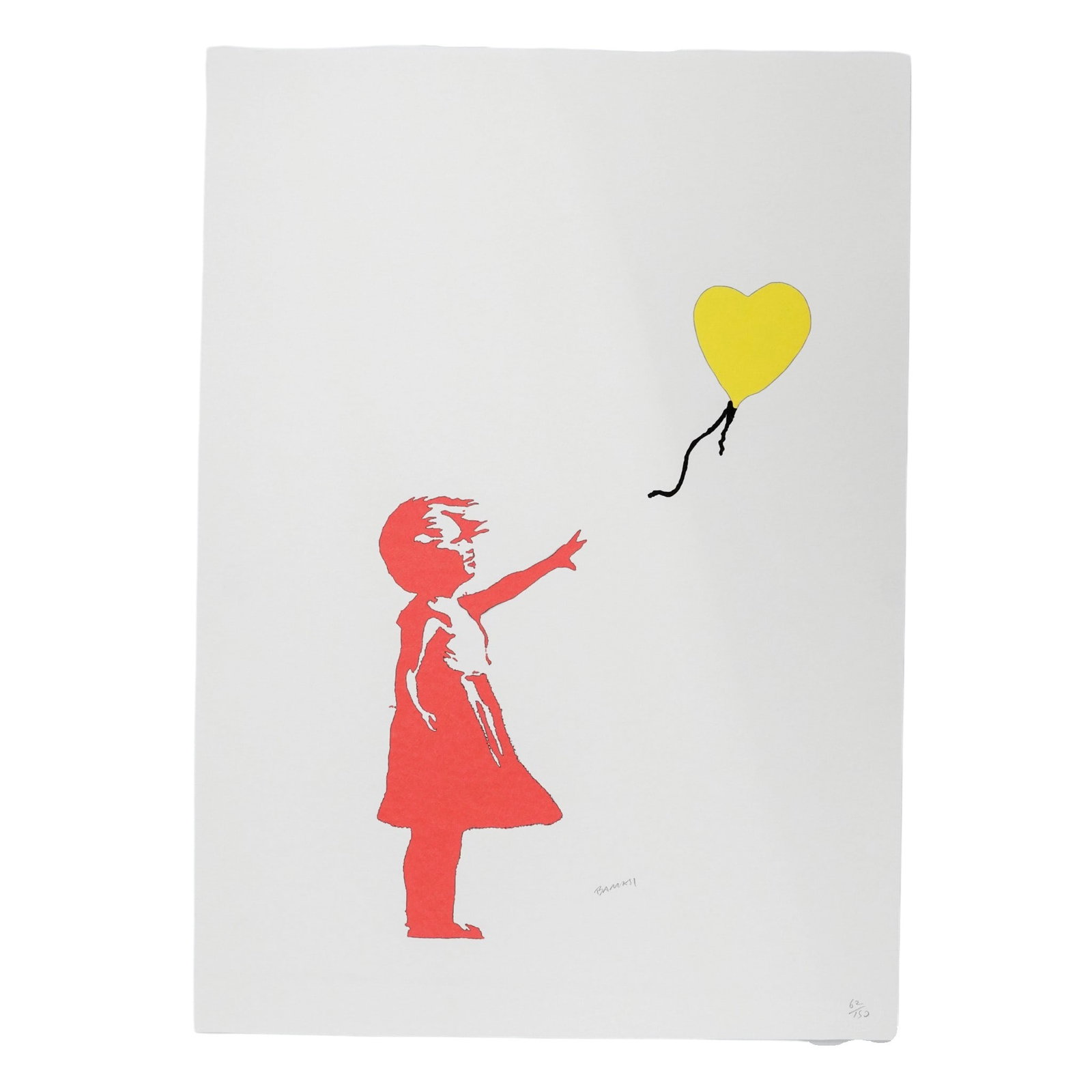 Banksy (British, 1973-) Girl with Balloon Lim. Ed. Print: Banksy (British, 1973- ) Girl with Balloon Lim. Ed. Print 20th century, British "Girl with Balloon" limited edition print by the world-renowned street artist Banksy. The artwork features a red silhoue