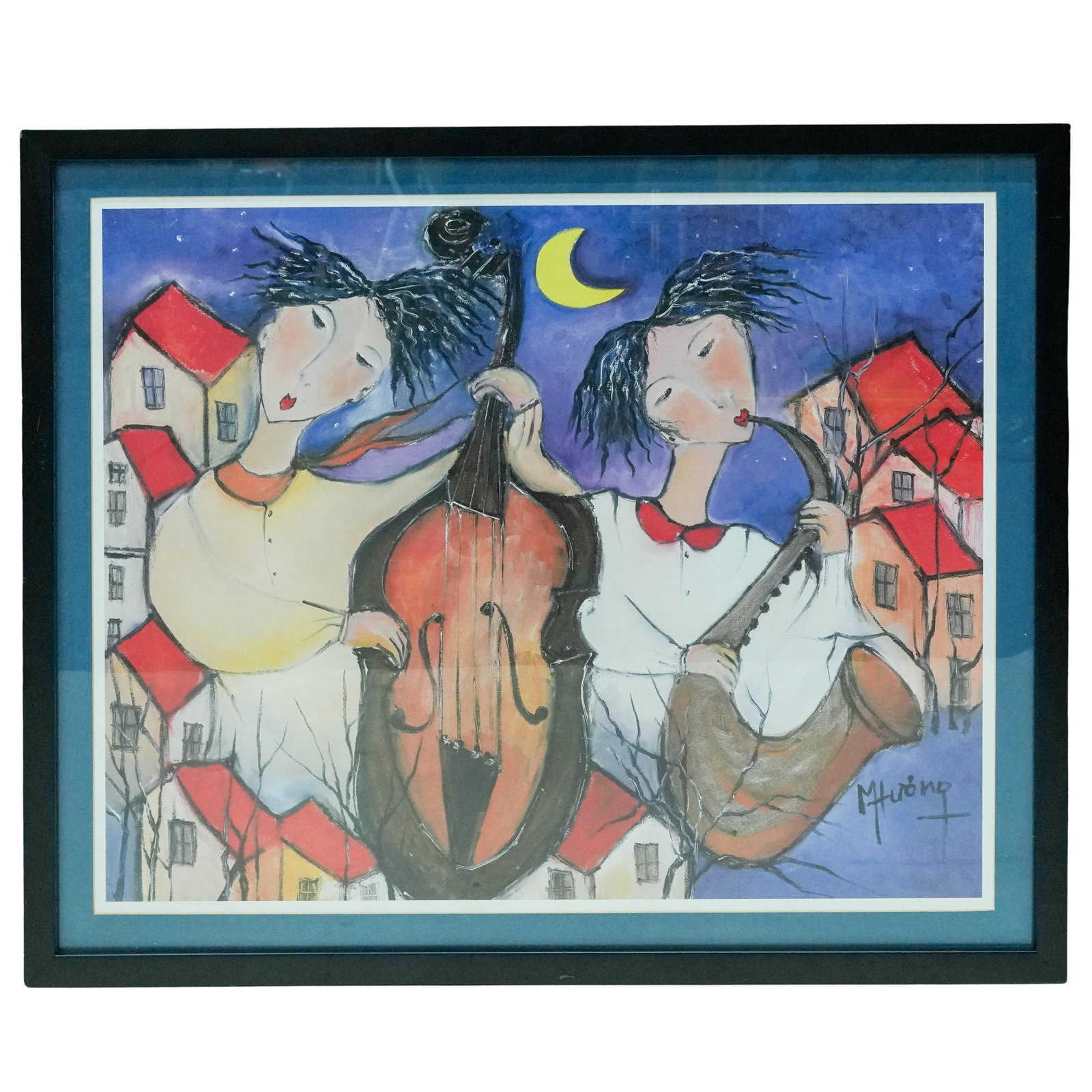 Patricia Nguyen Minh-Huong (Vietnamese b. 1956) Offset Print: Patricia Nguyen Minh-Huong (Vietnamese b. 1956) Offset Print 20th Cent.Vietnamese This is an offset lithographic print on textured paper reproducing an original oil painting by the Vietnamese-Canadian