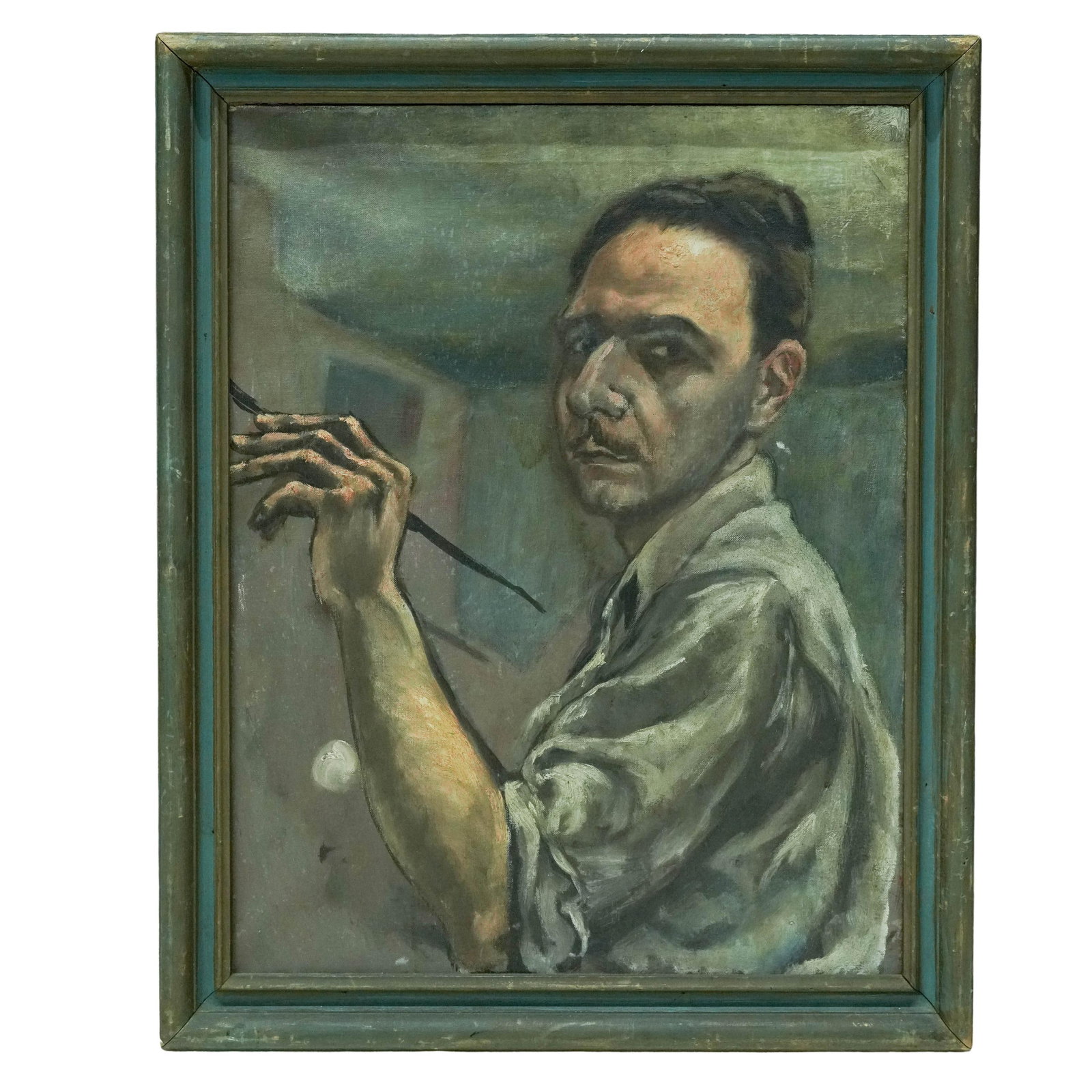 WPA New York School Self Portrait Oil On Canvas Painting: WPA New York School Self Portrait Oil On Canvas Painting Circa 1935-1945. American This oil painting is an example of American Social Realism from the WPA (Works Progress Administration) era, likely c