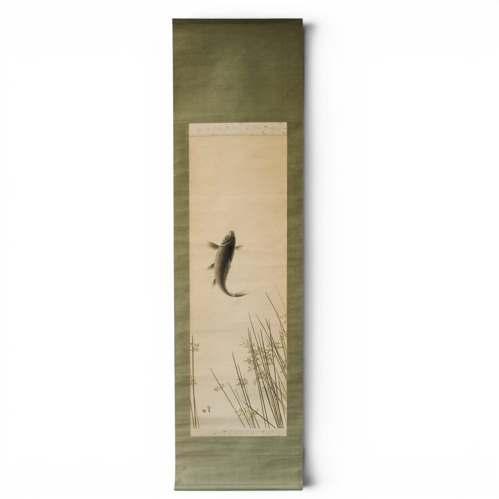 Japanese Meiji-Taisho Carp Watercolor Hanging Scroll (1 of 8)