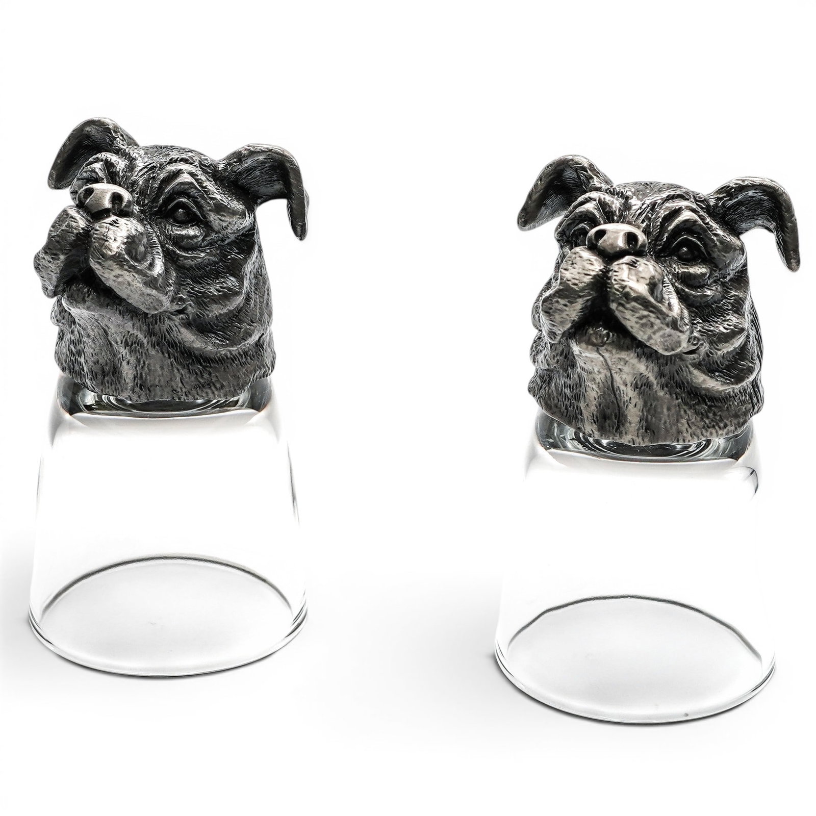 Pair Bulldog Pewter Heads Shot Glasses (1 of 8)