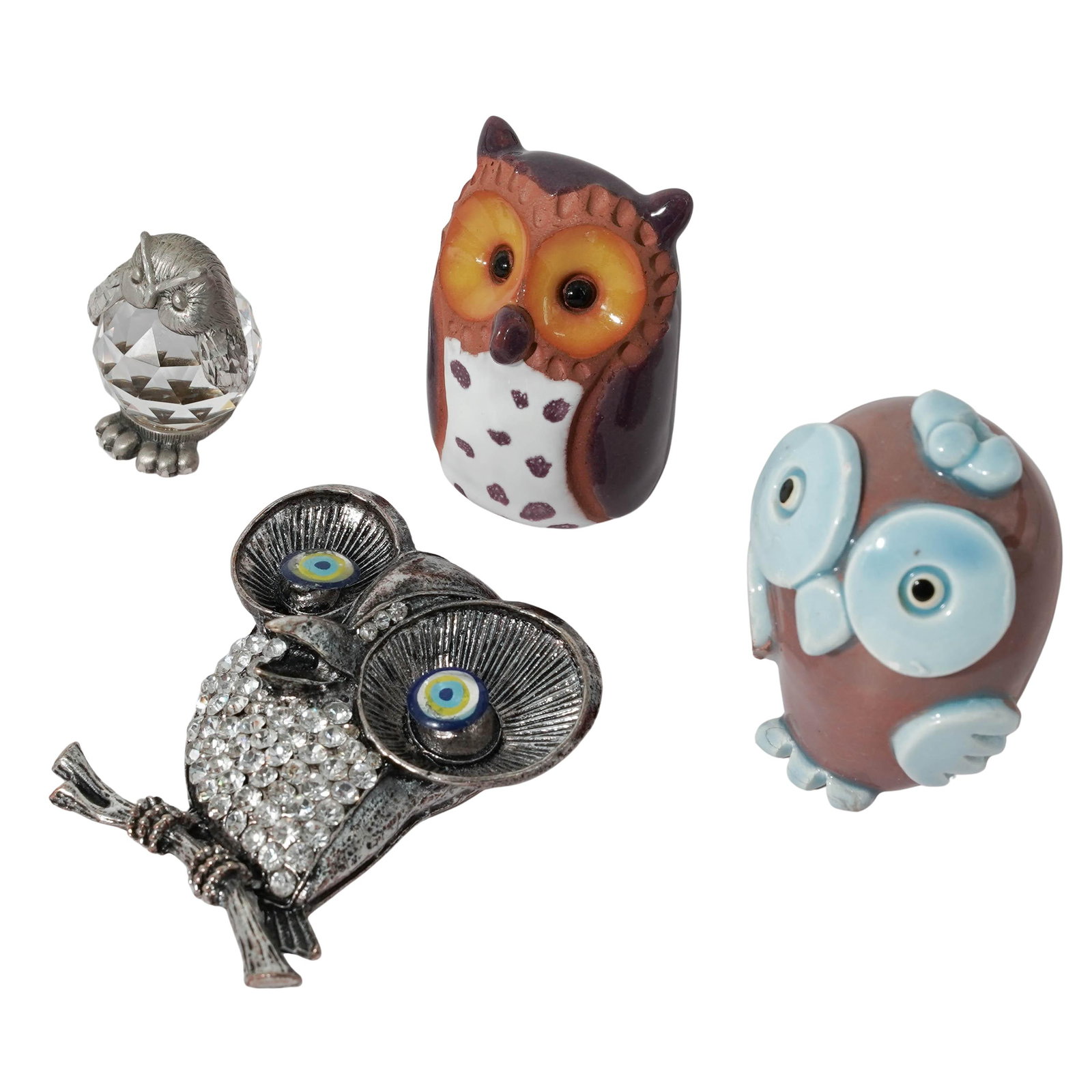 (4 pc) Art Glass & Crystal Owl Figurines (1 of 11)