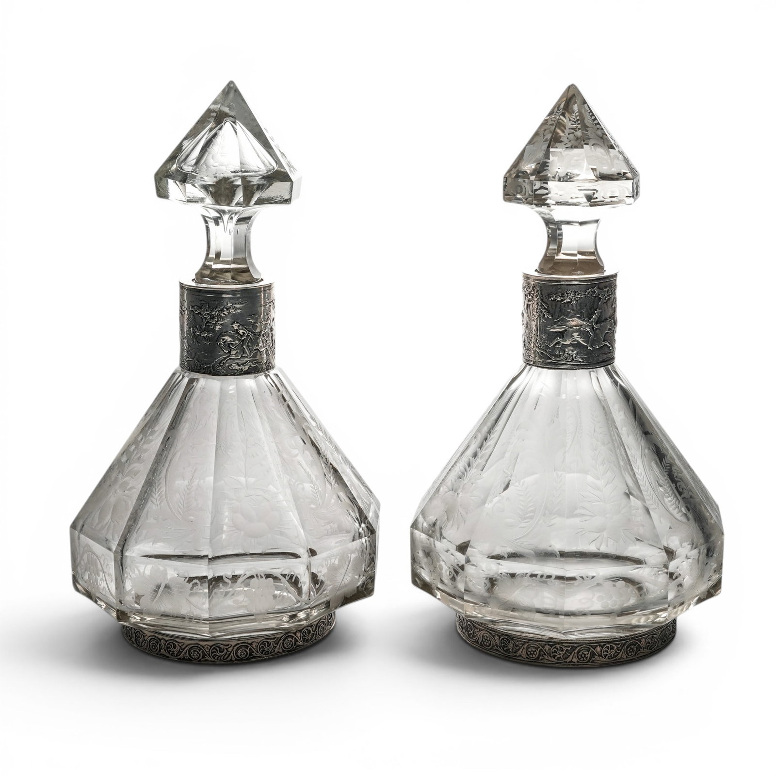 Pair Schleibner J.D. & Sohne 800 Silver & Etched Crystal Decanters (1 of 11)