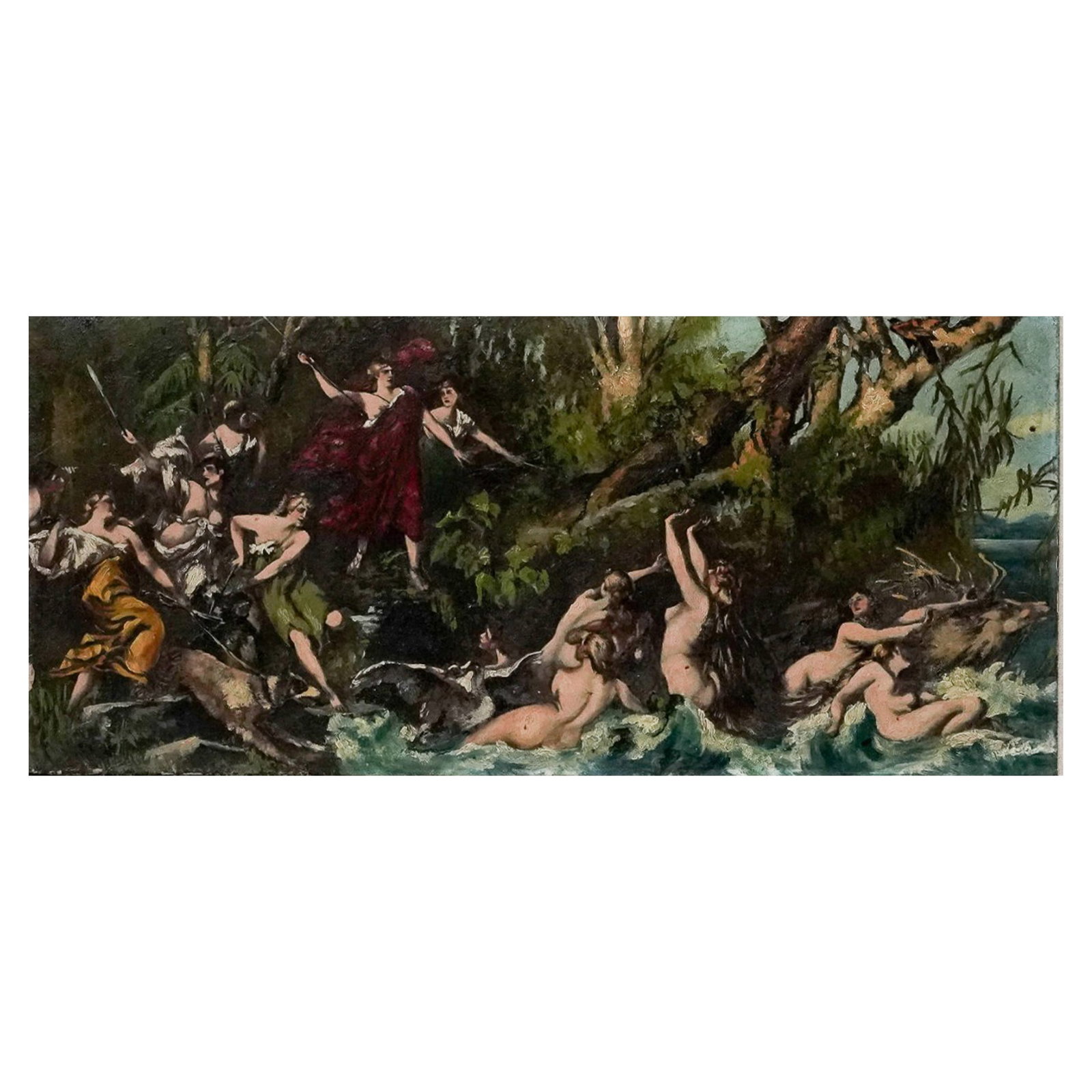 After Emilie Chaese 'Diana And Actaeon', Oil on Canvas: After Emilie Chaese 'Diana And Actaeon', Oil on Canvas Late 19th Century, France. Oil on canvas depicting the mythological scene of Diana and her attendants surprised by Actaeon at a woodland stream. 