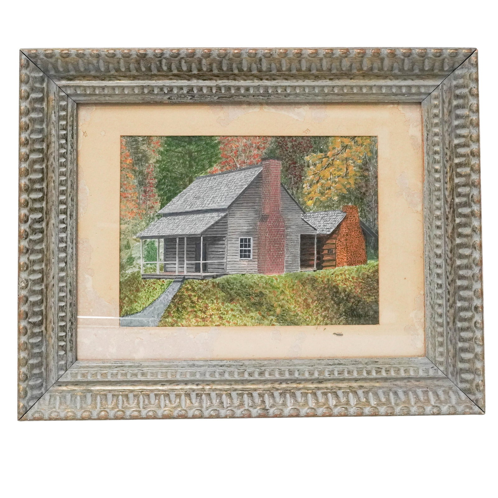 Attributed Eric Sloane (American, 1905-1985), Landscape Oil on Panel: Attributed Eric Sloane (American, 1905-1985), Landscape Oil on Panel Mid-20th Century, USA Depicting a rural cabin with brick chimneys set within an autumnal landscape, rendered in a folk-inspired Ame