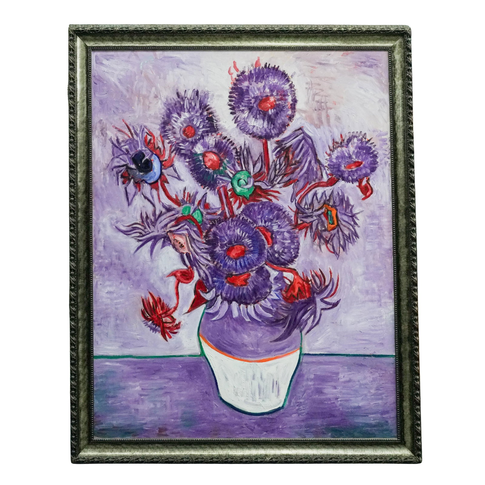 Steven Glucksberg (Amer., 20th Cent.) After Van Gogh "Still Life w/ Thistles" O/C: Steven Glucksberg (Amer., 20th Cent.) After Van Gogh "Still Life w/ Thistles" O/C 20th century, American A large oil on canvas composition of Van Gogh's 1890 painting "Still Life with Thistles". Signe