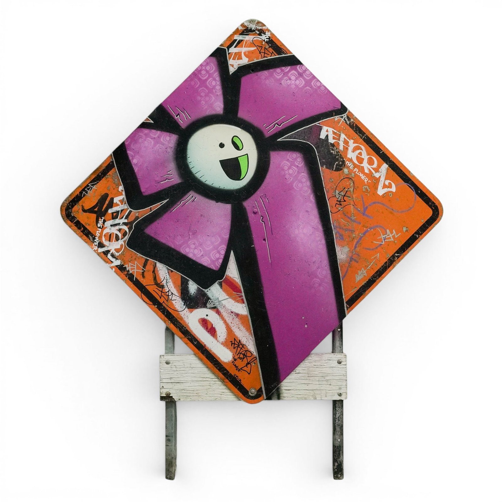 Ze Florist, 'The Flower,' Urban Art Mixed Media Sign: Ze Florist, 'The Flower,' Urban Art Mixed Media Sign 2018, USA Ze Florist, “The Flower” Mixed Media Sign. Contemporary street art-inspired work featuring a stylized smiling flower motif painte